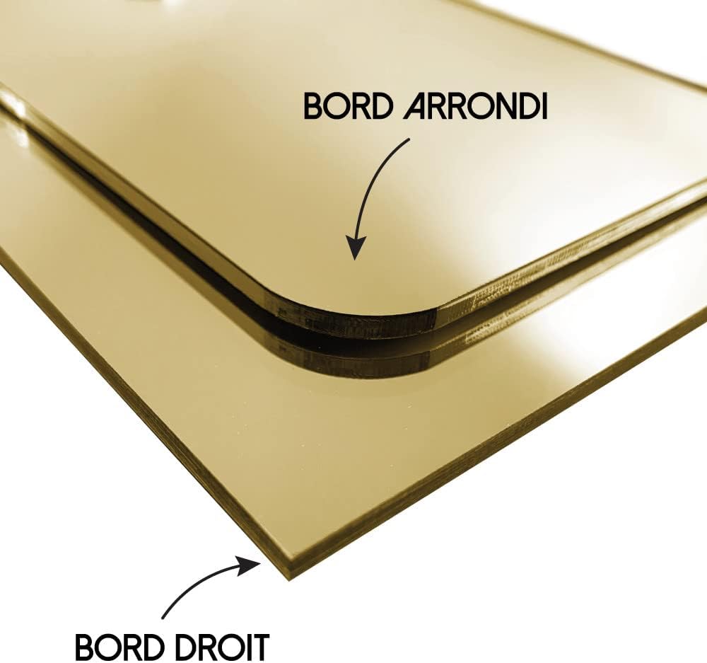 Plaque verre acrylique miroir or 3 mm - 40 x 100 cm (400 x 1000 mm) - Verre synthétique - Bord arrondis - 5