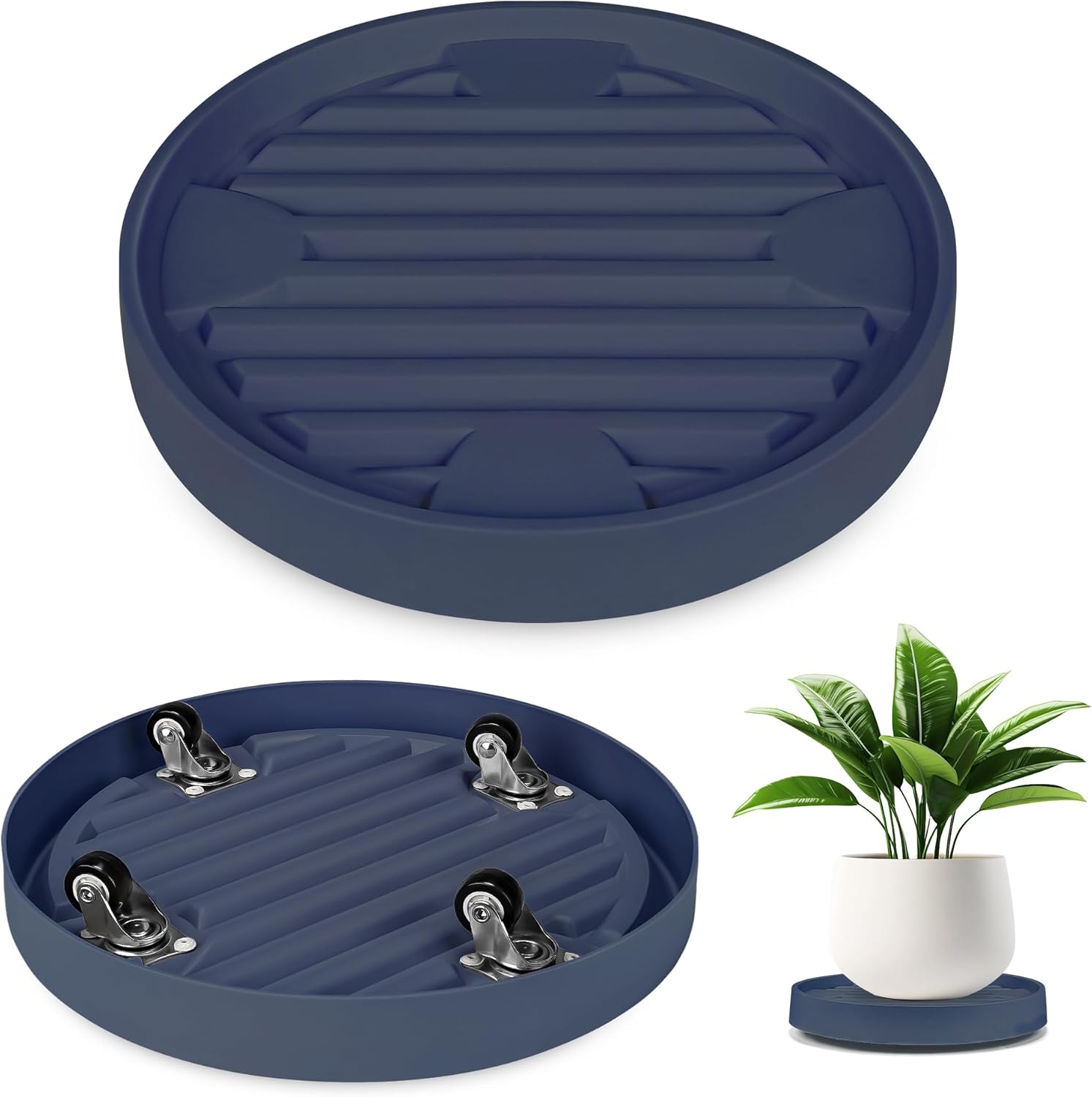 Szara taca na doniczkę z ukrytymi kółkami, średnica wewnętrzna 28,3 cm, taca wewnętrzna i zewnętrzna z kółkami, 1 sztuka