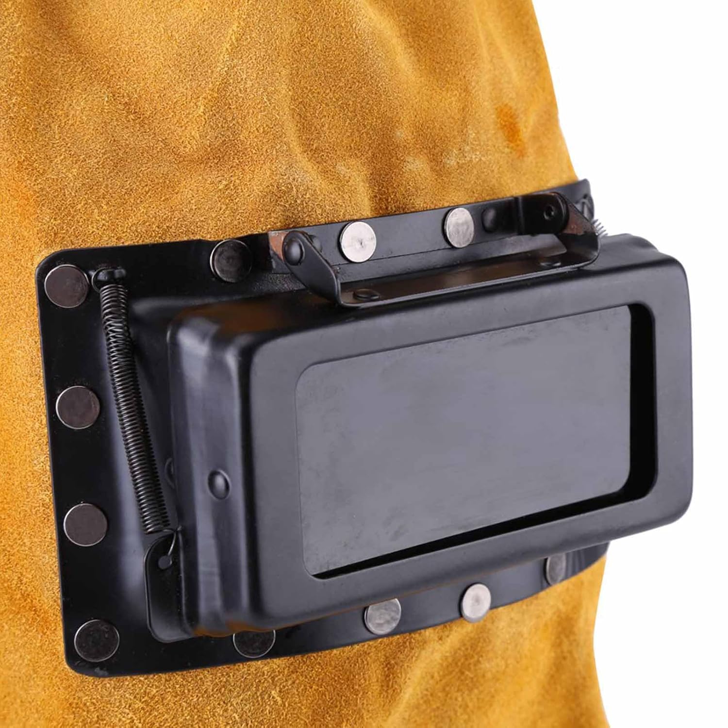 Capacete de soldagem em couro, máscara de proteção respirável, máscara de soldagem com lente de segurança. - 5