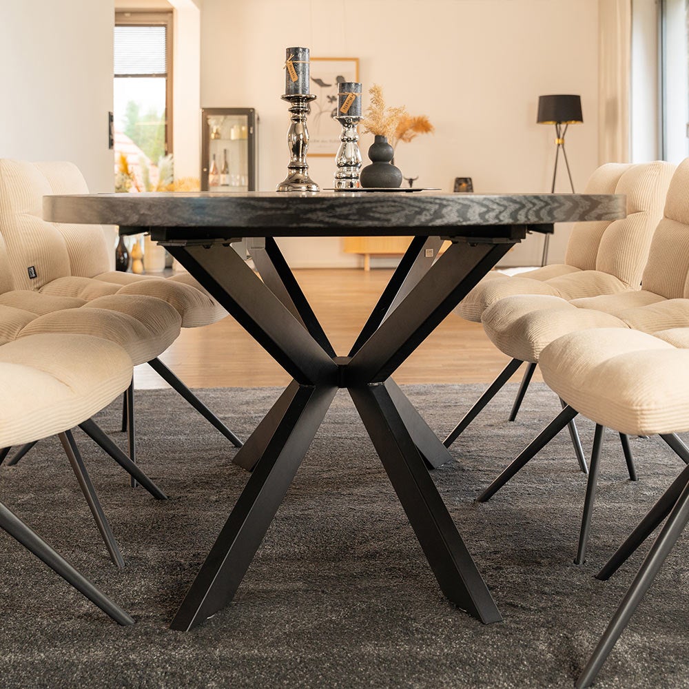 Home Deluxe – Ensemble de salle à manger AVENTURA avec 6 chaises IKALO marron clair – Couleur : chêne foncé, dimensions : 120-160 x 76 x 12 cm, pied - 2