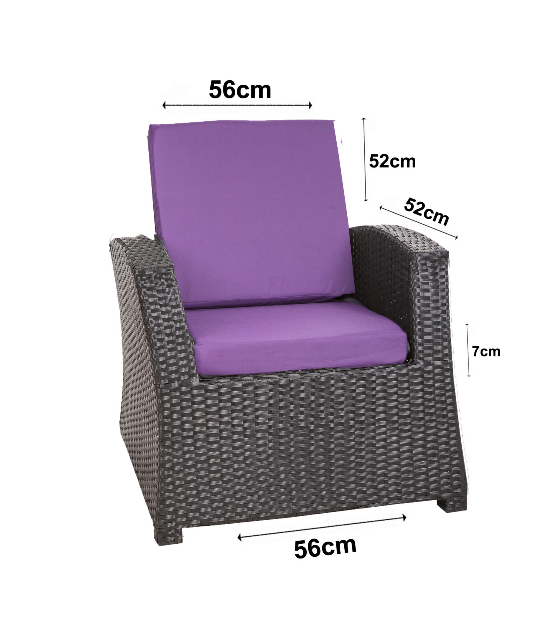 Cuscino per sedia in polyrattan 56x52x7cm Set da 4 cuscini per sedia- Cuscino per poltrona da giardino Viola/ cuscino schienale seduta per esterni - 3