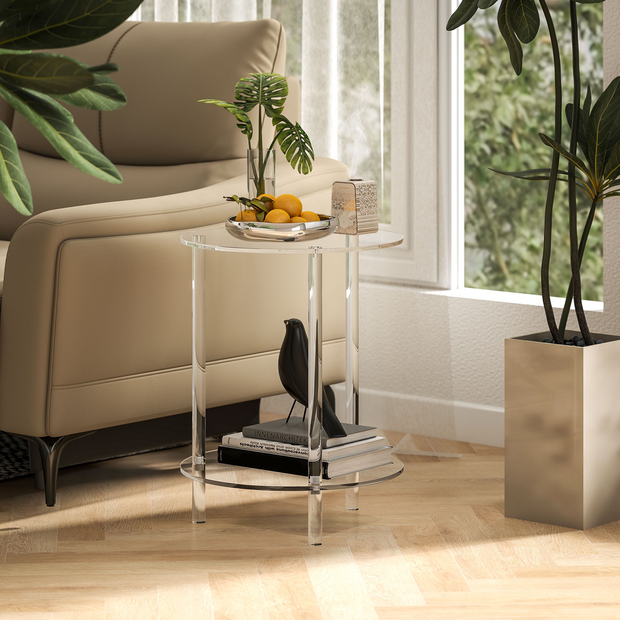 Tavolino Acrilico Trasparente Rotondo – Diametro 45 Cm – Comodino Da Divano In Polimero Solido – Resistente E Pronto All'Uso (45x45x47,5 Cm) - 2