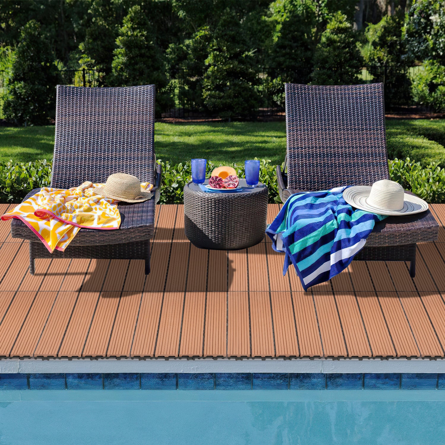 Dalles de terrasse composite marron 30 × 60 cm – Revêtement de sol extérieur pour balcon et jardin, 6 pièces - 6