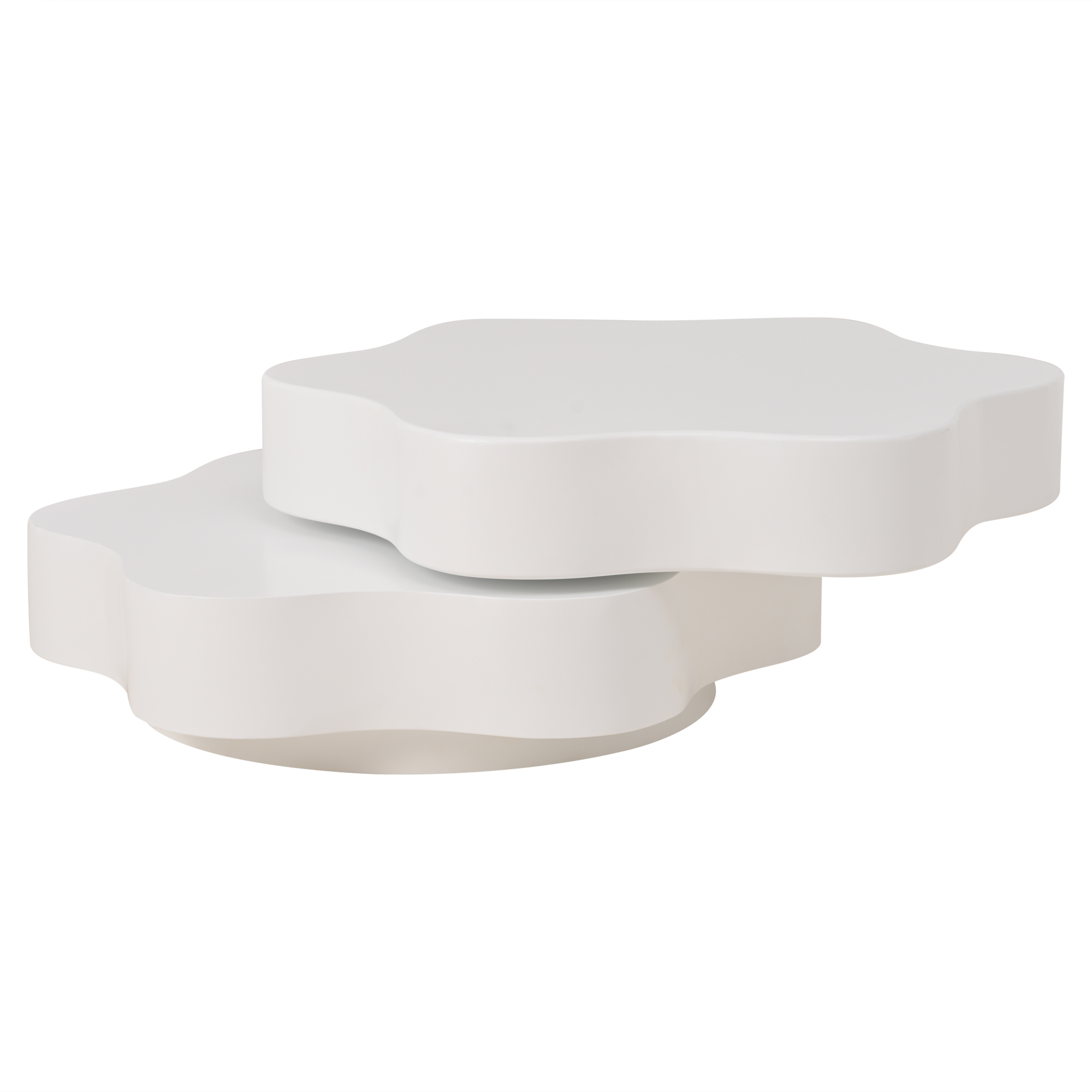 Table basse en forme de fleur 74.8x67.5x31 cm - Plateau pivotant à 360° - Design double couche - Blanc - 4
