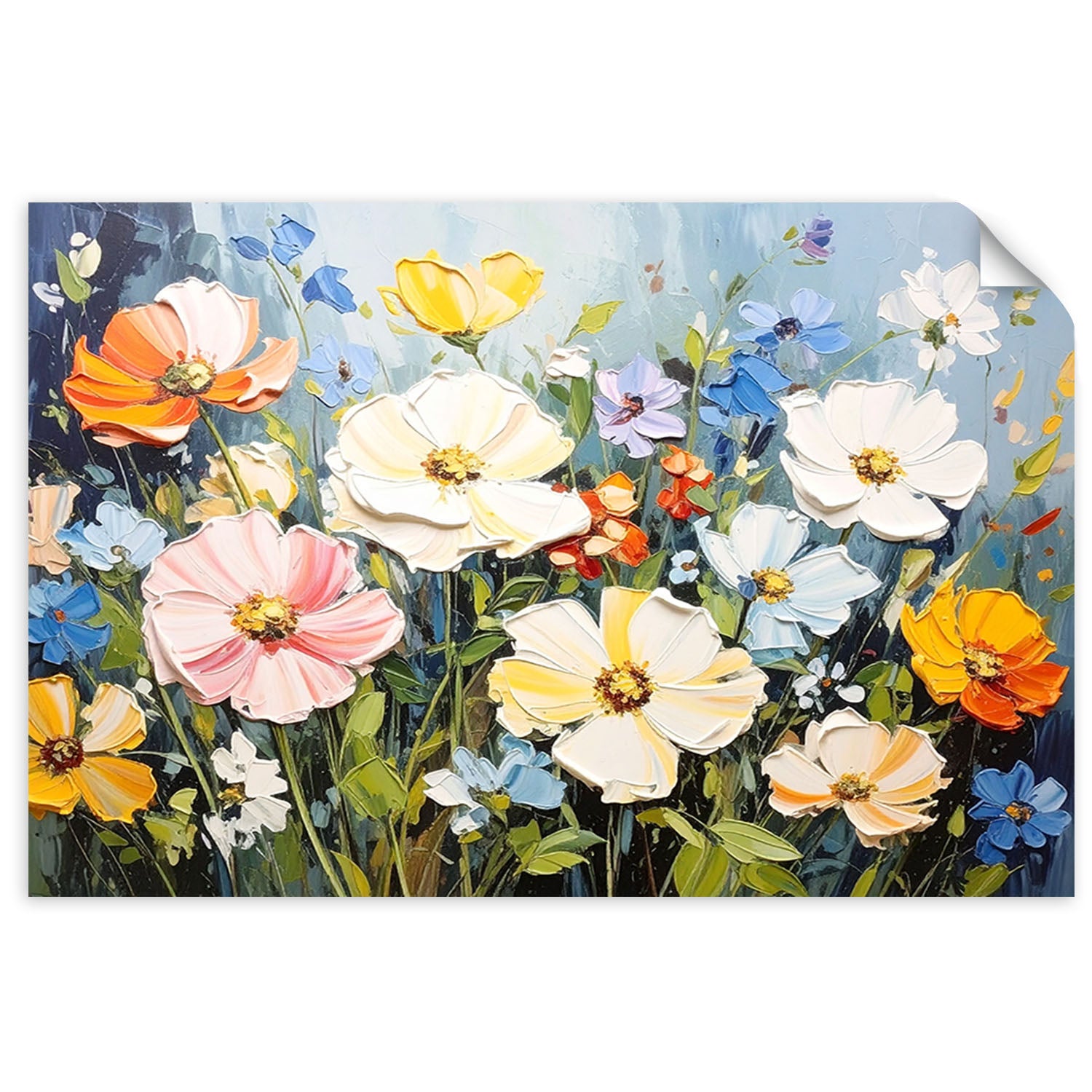 Naklejka samoprzylepna, Kolorowe polne kwiaty imitacja farby 30x20