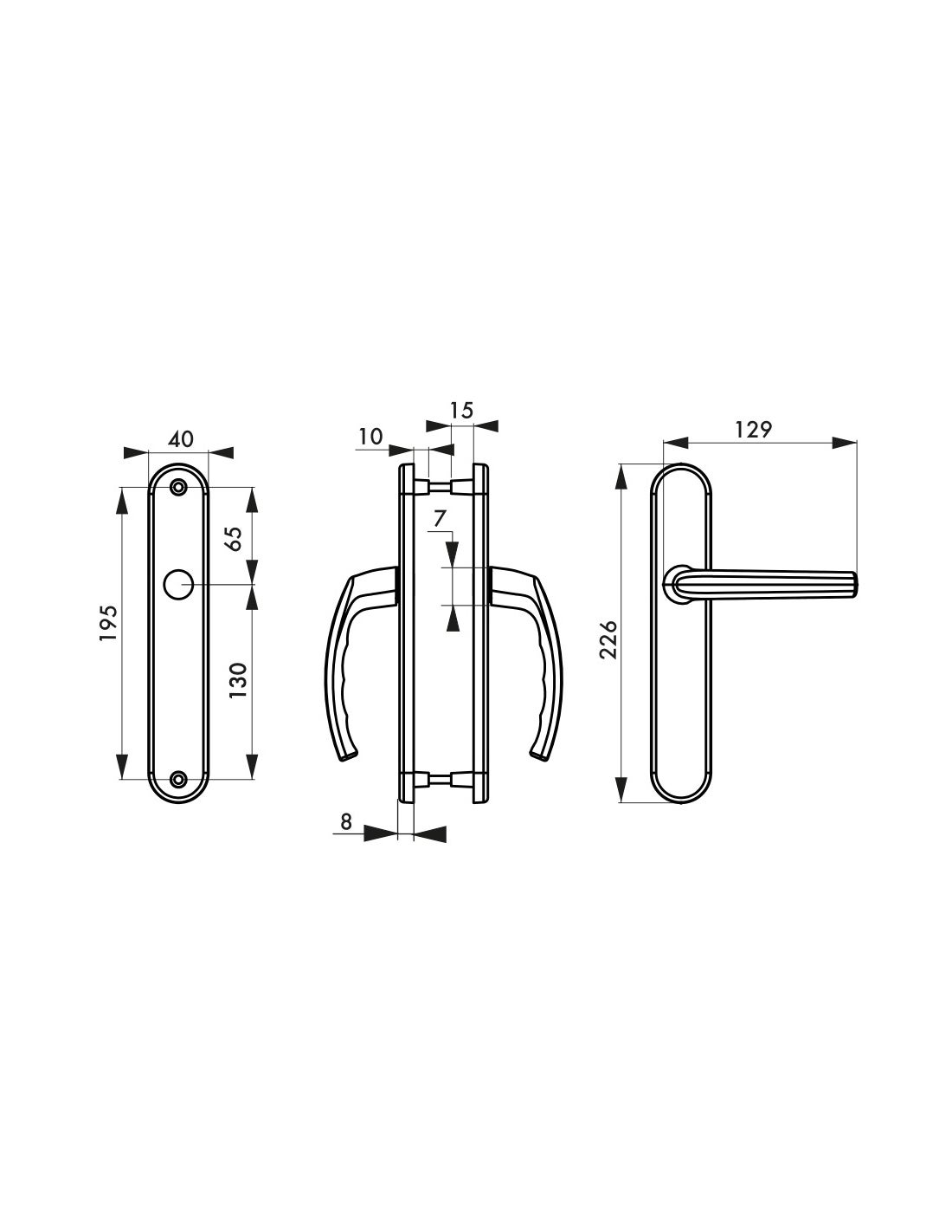 THIRARD - Ensemble de poignées pour porte intérieure Sultane sans trou, carré 7mm, entr'axes 195mm, noir - THIRARD - 2