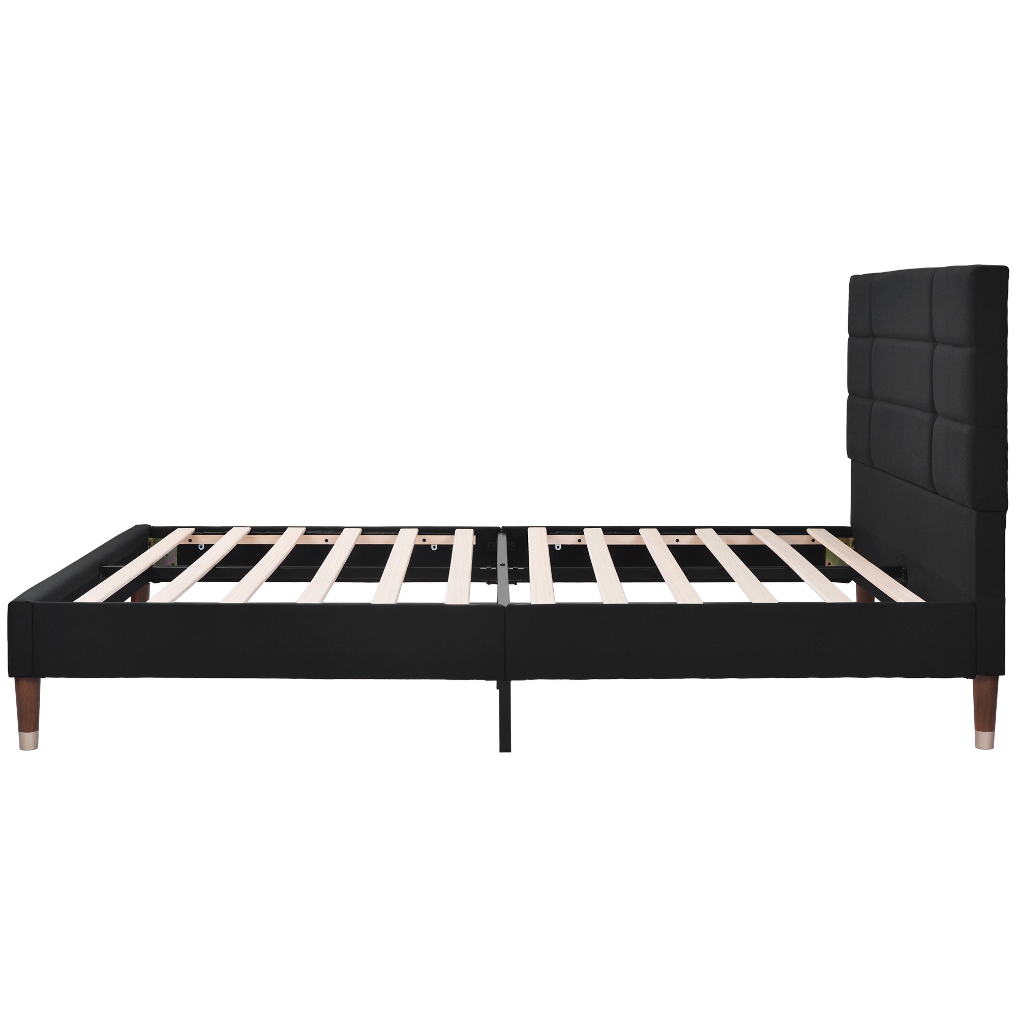 Cama con cabecero - 140 x 200 cm - tela de lino - negro - 7