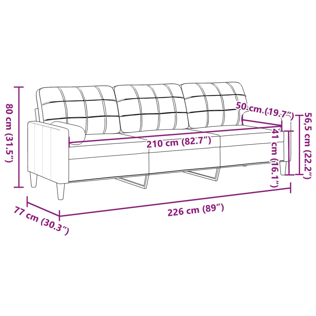 vidaXL Canapé 3 places avec oreillers décoratifs noir 210 cm tissu - 7