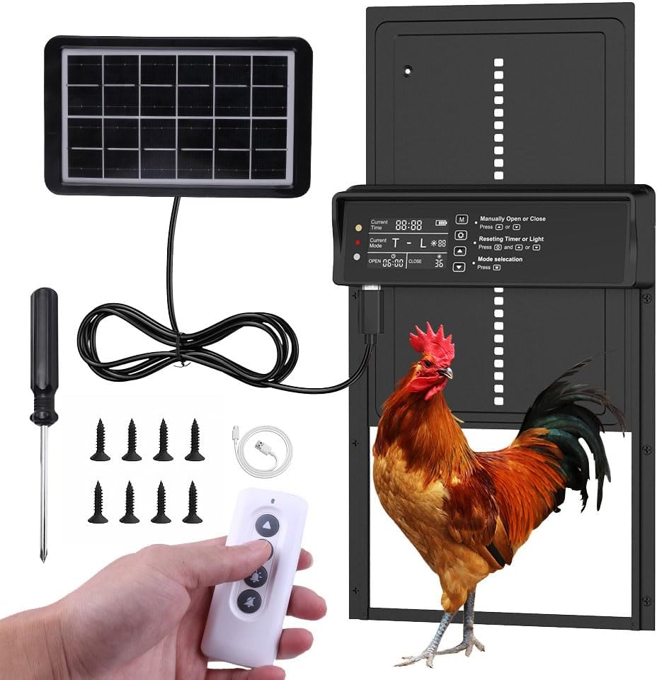 Porte Automatique Solaire Pour Poulailler WiFi – Contrôle Par App TUYA, Écran LCD, 5 Modes, Capteur Lumière & Télécommande 200m