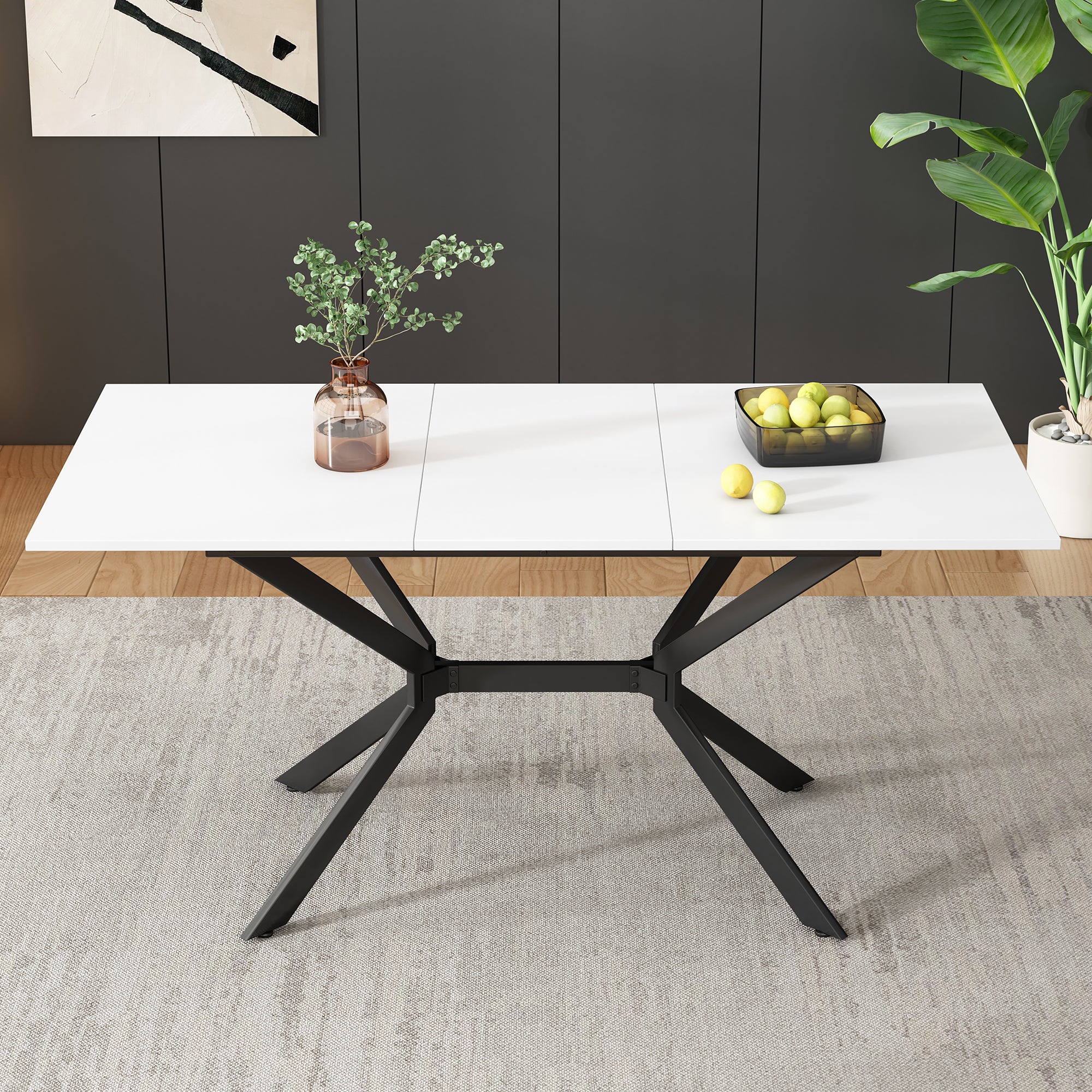Tavolo da pranzo allungabile per 4-6 coperti - L 120/160 x P 80 x H 75 cm - Legno MDF e metallo - Bianco - 3