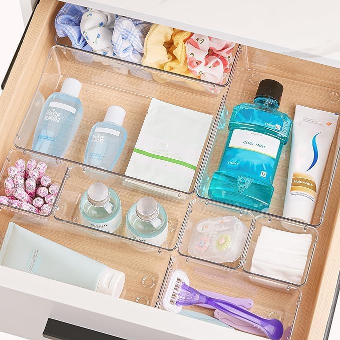 Lot de 15 Organisateurs de Tiroir – 4 Tailles, Rangement Tiroir en Plastique Transparent – Parfait pour Salle de Bain, Coiffeuse, Bureau, Cuisine - 3