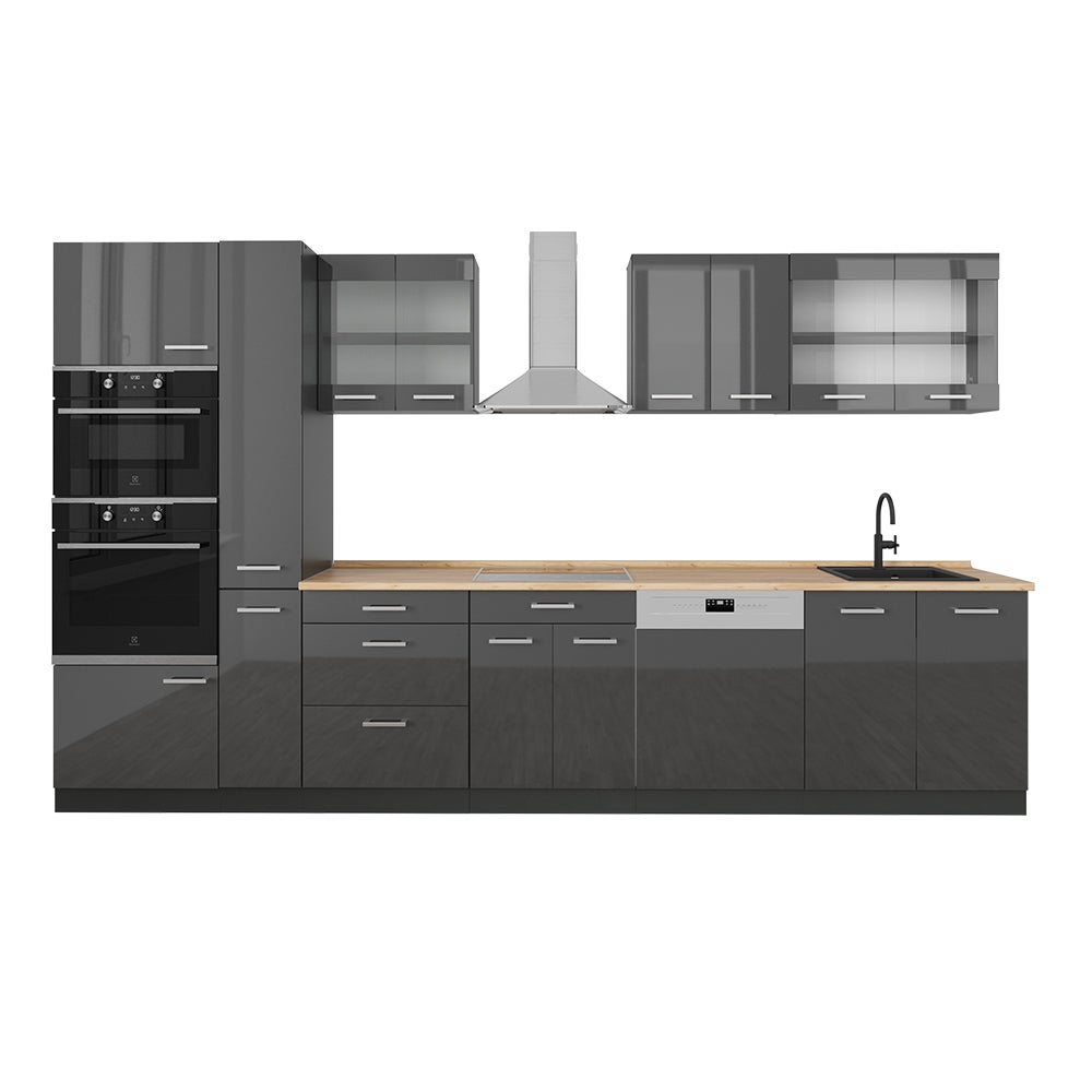 Vicco Kompletna kuchnia R-Line, Antracyt wysoki połysk/antracyt, 350 cm , BP Dąb