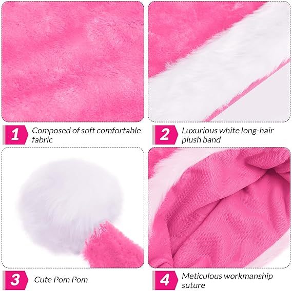 1 sztuka (32*45 cm) różowa długa czapka świąteczna, czapka świąteczna dla dorosłych mężczyzn i kobiet, czapka świąteczna, czapka Mikołaja - 2