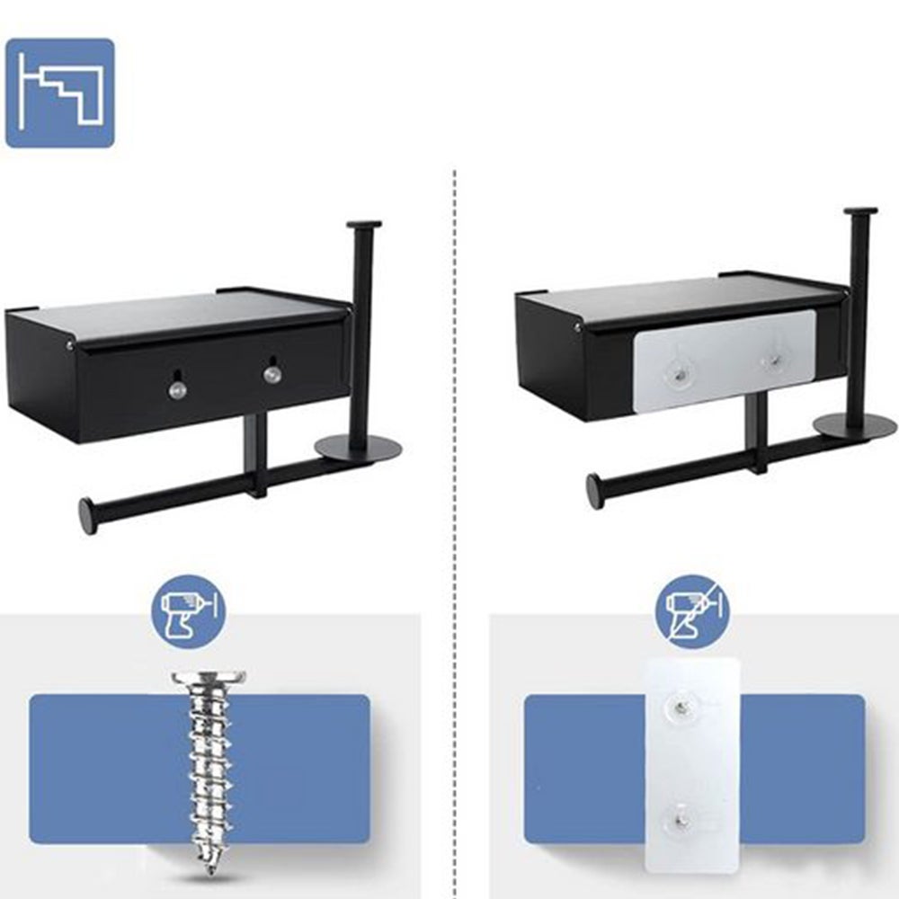 10 Caja de pañuelos de acero inoxidable, soporte de papel higiénico, estante de almacenamiento sin perforaciones, portarrollos de papel higiénico - 3