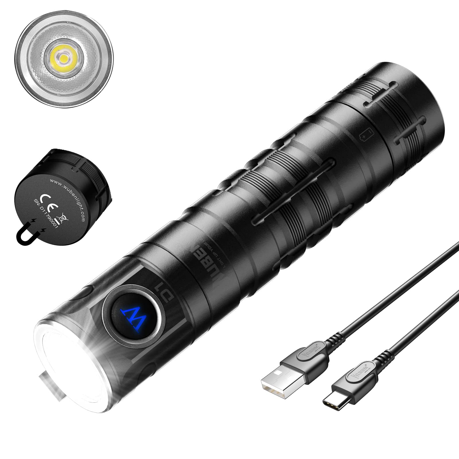 Mini Lampe Torche LED Rechargeable USB-C - 3 Modes - Porte-clés - Étanche IPX6 - Pour EDC, Camping, Urgence - Vert Foncé - 9