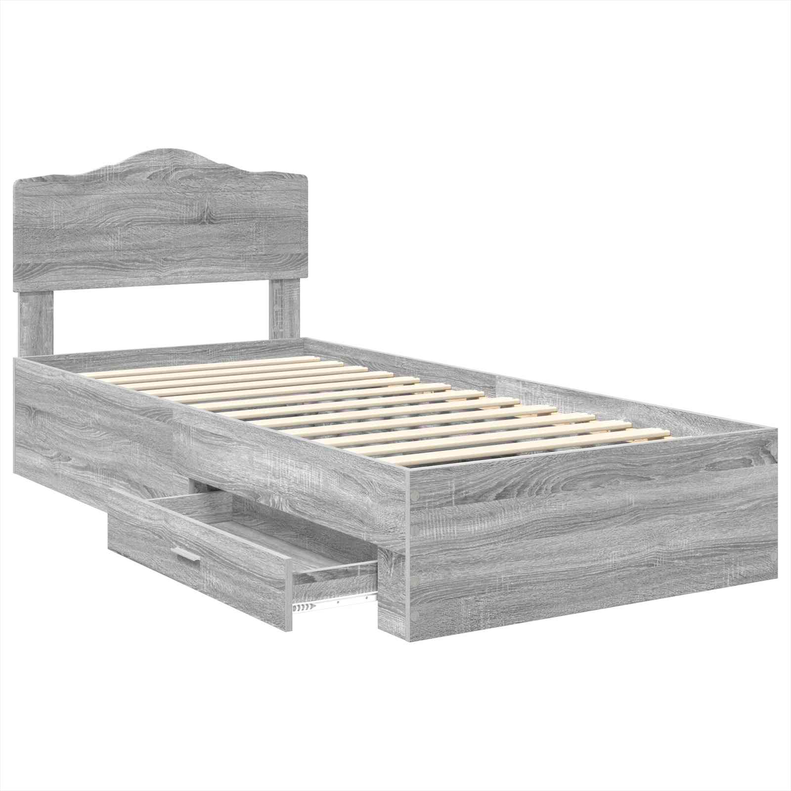 Cadre de lit gris 90 x 190 cm panneau de bois - 5