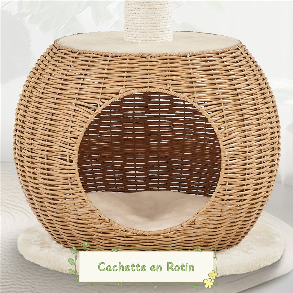 Arbre à Chat en Rotin Cachette Coussin Souple Panier Supérieur Griffoir en Sisal 75 cm Yaheetech - 5