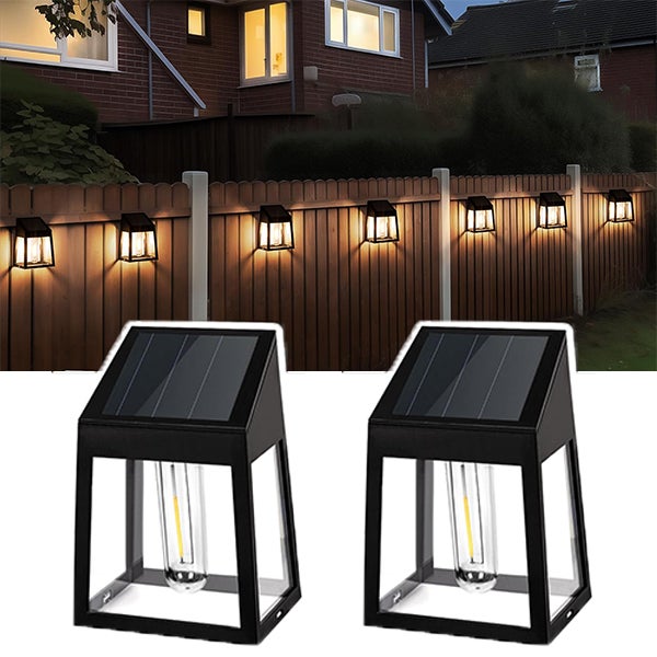 Wodoszczelne zewnętrzne lampy solarne, zestaw 2 solarnych lamp ogrodzeniowych, ciepła biel, dekoracja patio