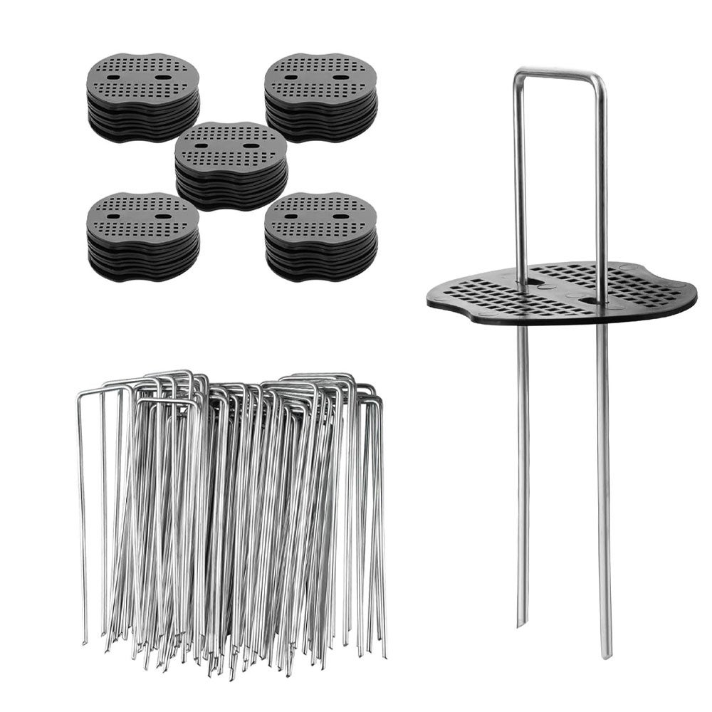 Kołki ogrodowe 50 szt. z 50 podkładkami - ocynkowane stalowe kołki mocujące do ściółki i tkaniny ogrodowej - 150x40mm Ø 2,5mm