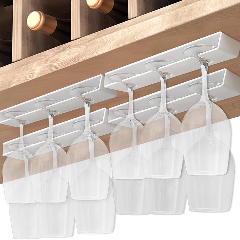 Cztery uchwyty na kieliszki do wina, uchwyty podszafkowe na kieliszki do wina, wykonane z plastiku, stojak na kieliszki do wina (biały).