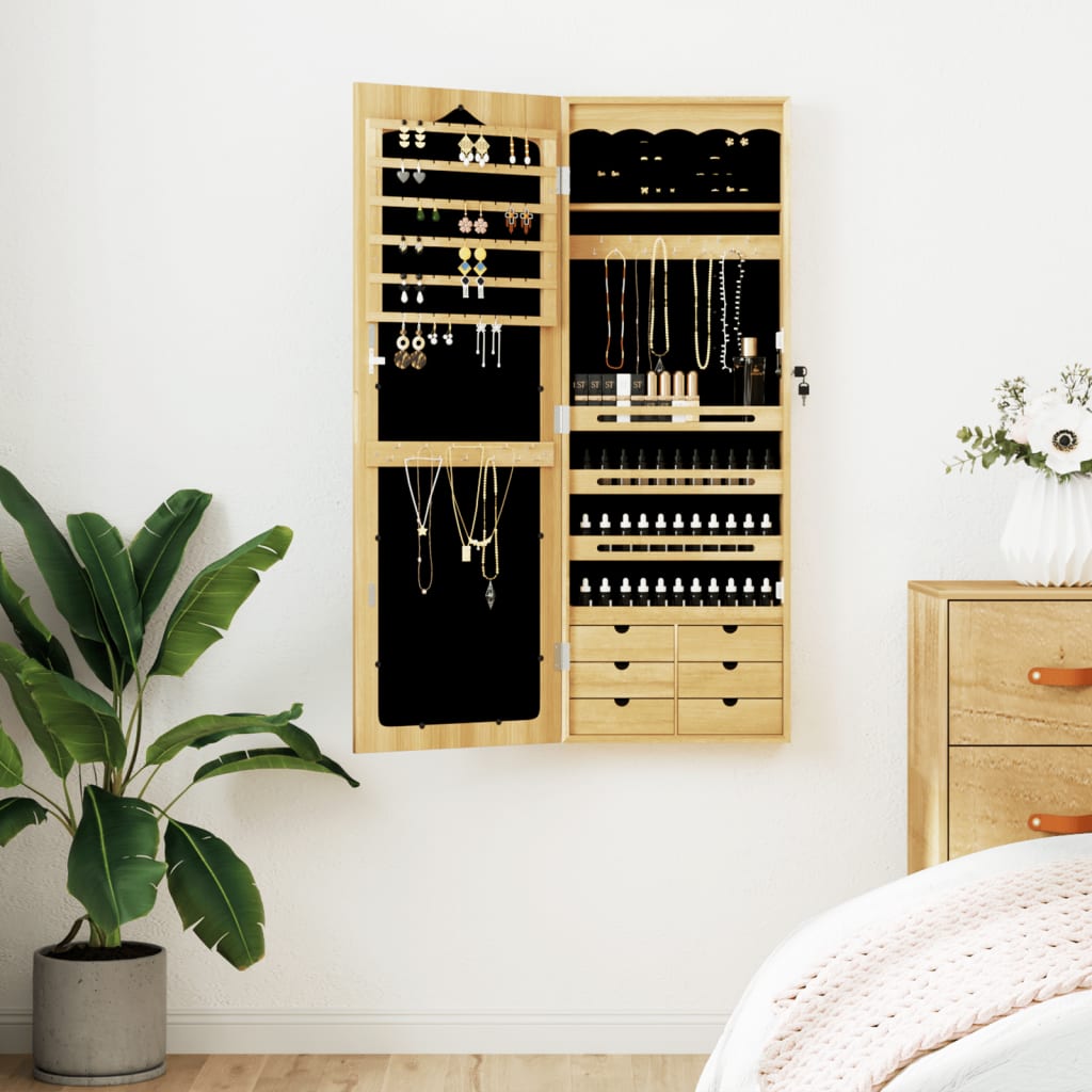 Armoire à Bijoux Avec Miroir Mural - Blanc, 37.5x10x67 Cm - 2 Tiroirs, Rangement Organisé Et Verrouillable