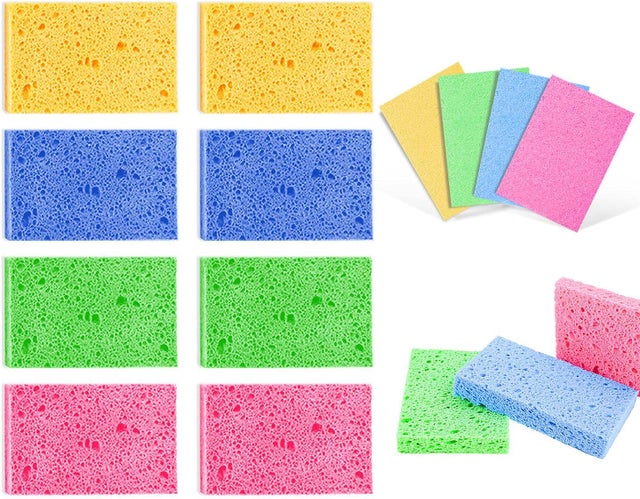 Juego de 8 esponjas de limpieza, eliminación rápida de manchas, reutilizables, expandibles en agua, disponibles en variedad de colores