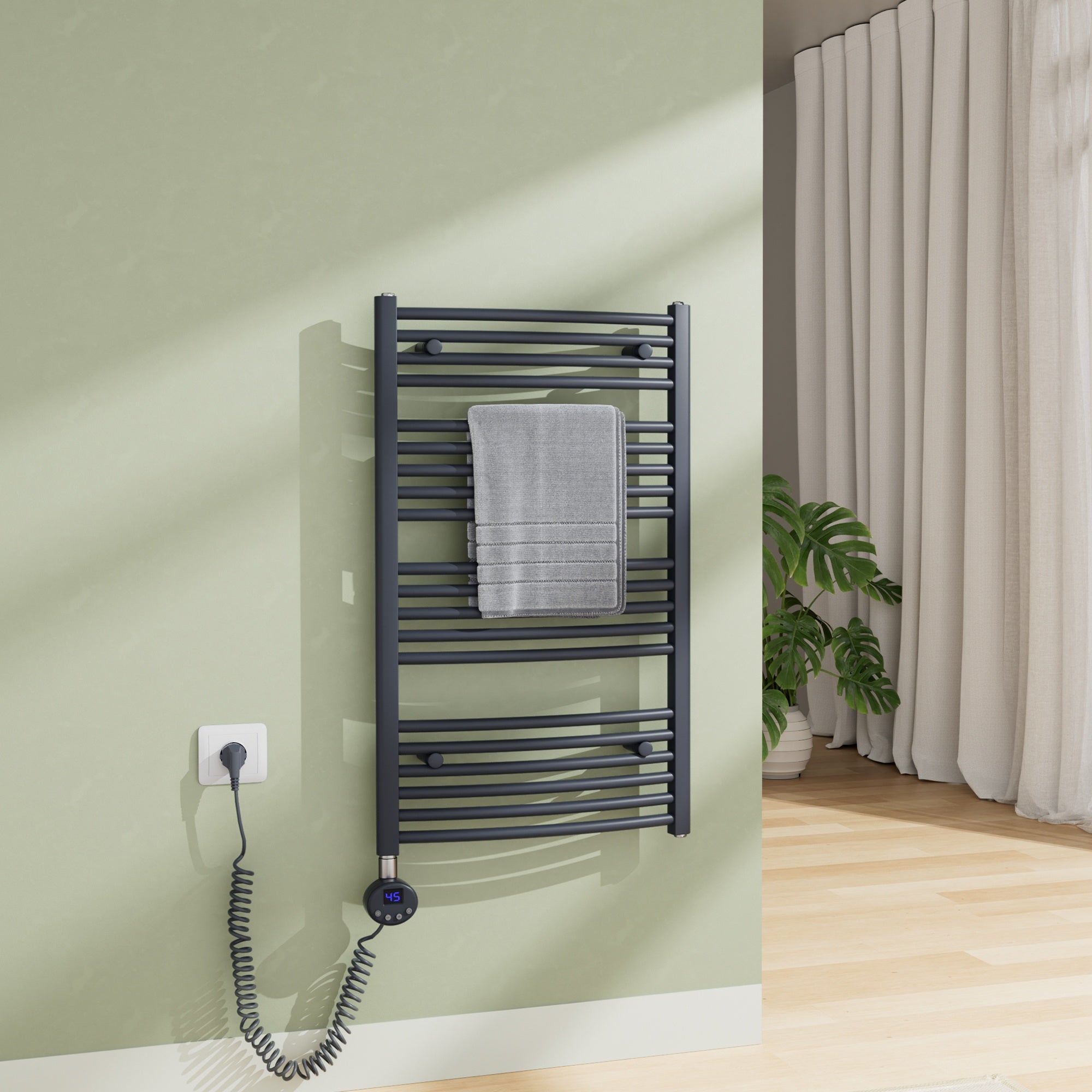 S'AFIELINA Sèche-Serviettes 899x600 Mm Anthracite – 558 W – Connexion Latérale Gauche/Droite – Radiateur Salle De Bain Eau Chaude