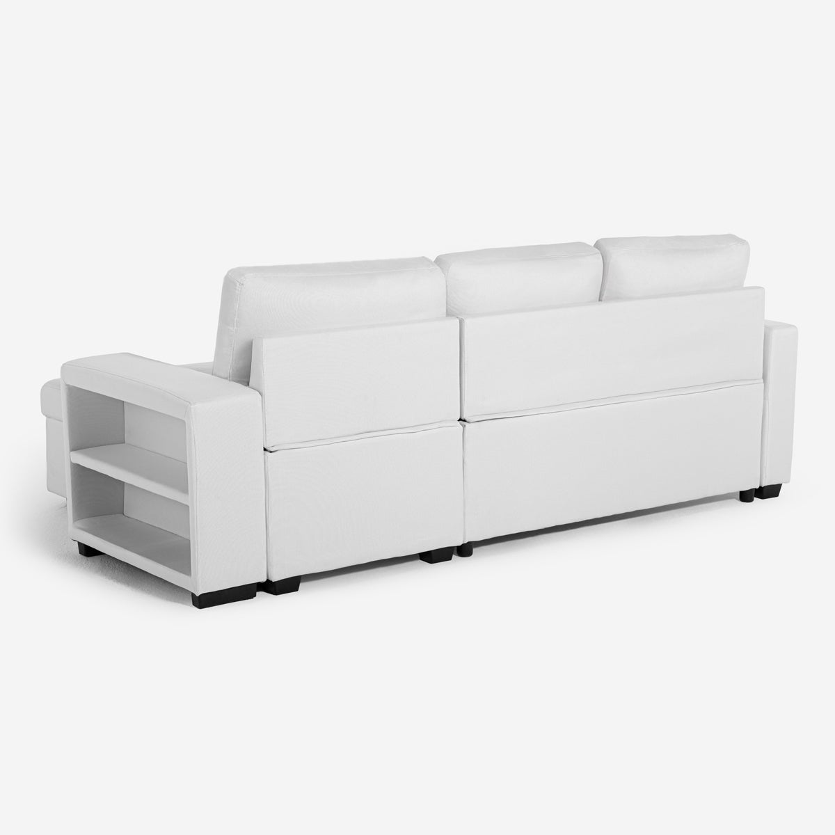 Divano letto 3 posti con penisola contenitore USB-C libreria Civis - Bianco - 7