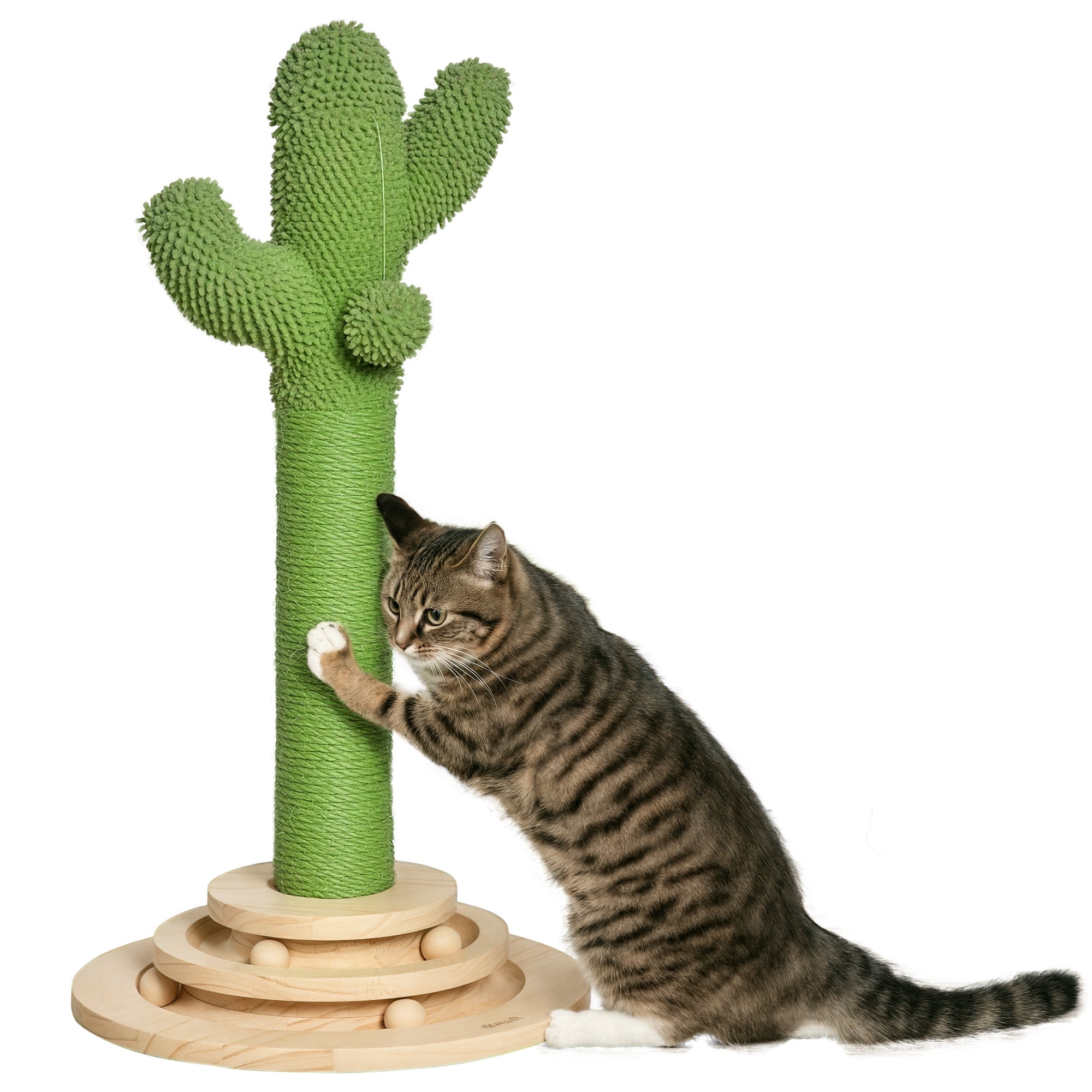 Poste Rascador para Gatos PAWHUT Madera de Pino y Sisal Verde
