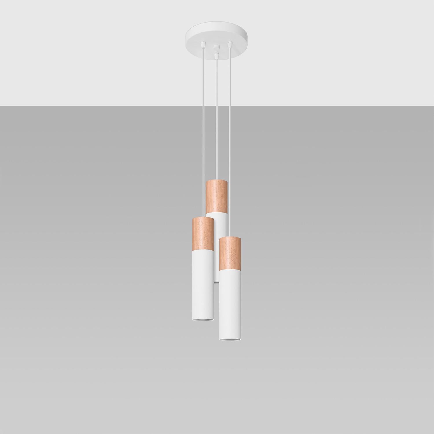 Lampa wisząca Pablo biała naturalne drewno 3xGU10x12W wym: 100 x 20 x 20 cm metal Sollux Lighting