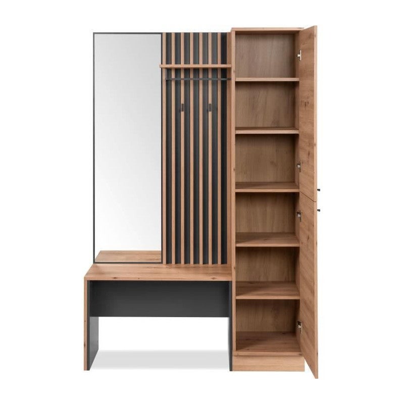 Vestiaire avec miroir - MEDAN 42B - Anthracite / Chene artisan - 122 x 190 x 37 cm - 4