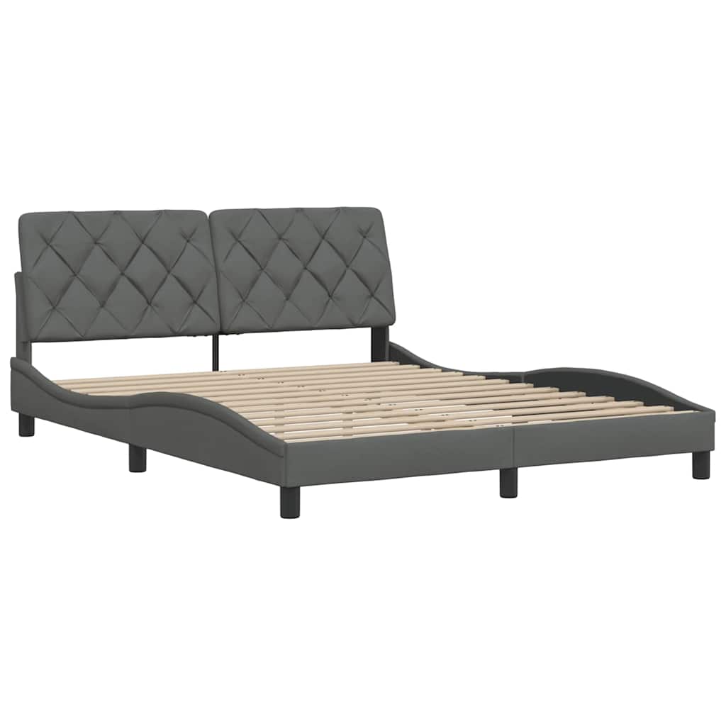 Cadre de lit sans matelas gris foncé 160 x 200 cm tissu - 4