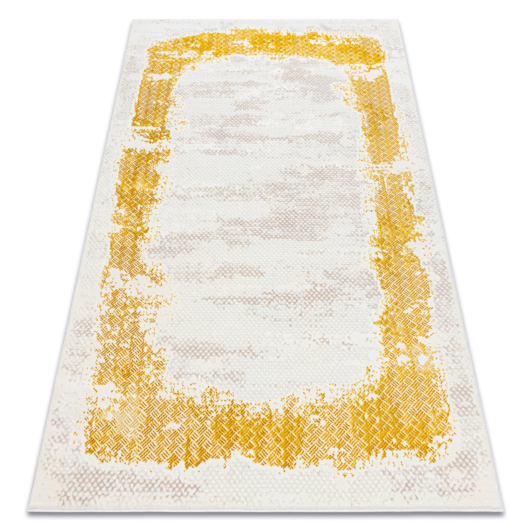 Dywan CORE 004A Ramka, Przecierany - Strukturalny, dwa poziomy runa, kość słoniowa / złoty 180x270 cm