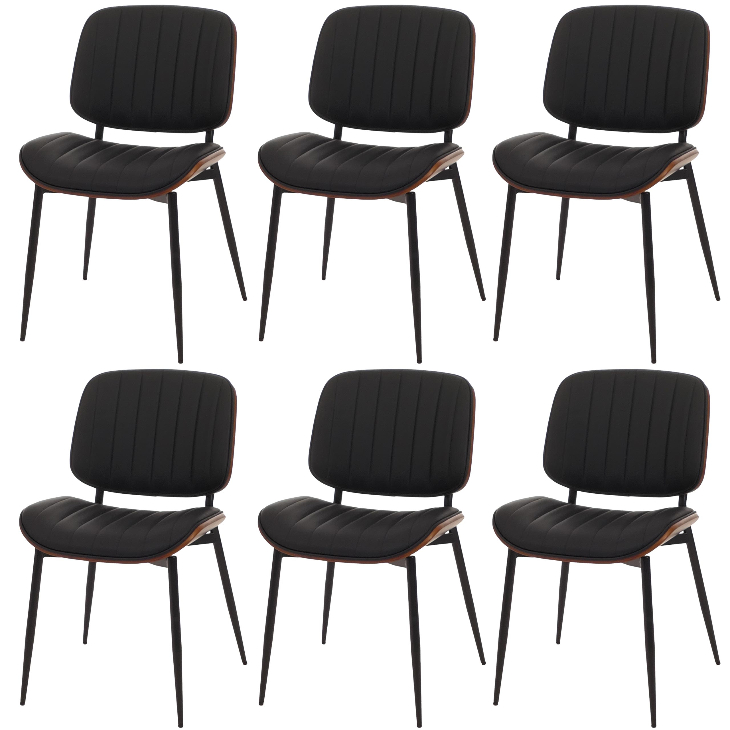 Zestaw 6 krzeseł do jadalni HWC-O44, krzesło kuchenne, drewno gięte imitacja skóry Oeko-Tex MVG ~ orzechowy wygląd, czarne