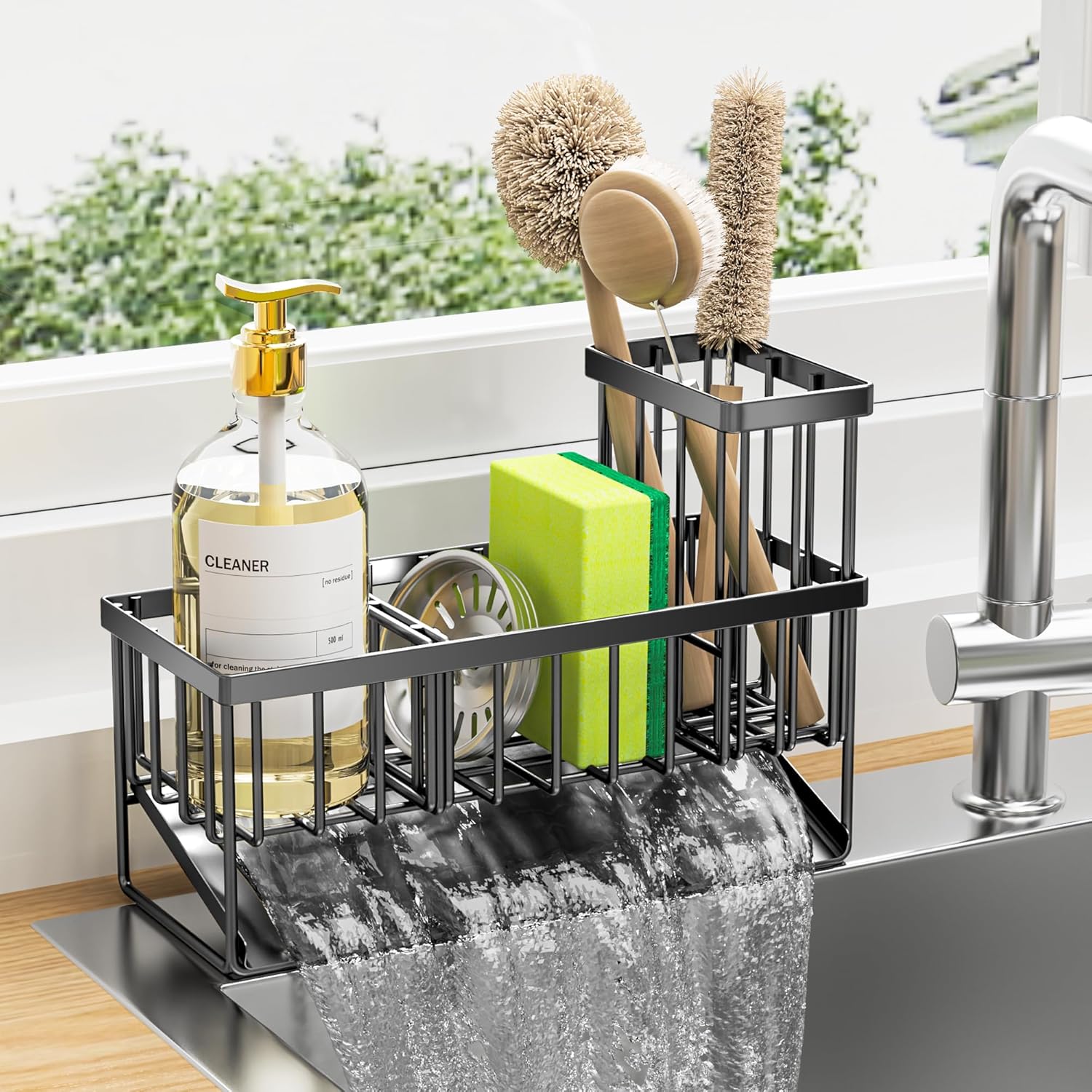 Porte-Éponge Inox Noir Pour Évier - Support Rangement Produit Vaisselle - Égouttoir Hygiénique