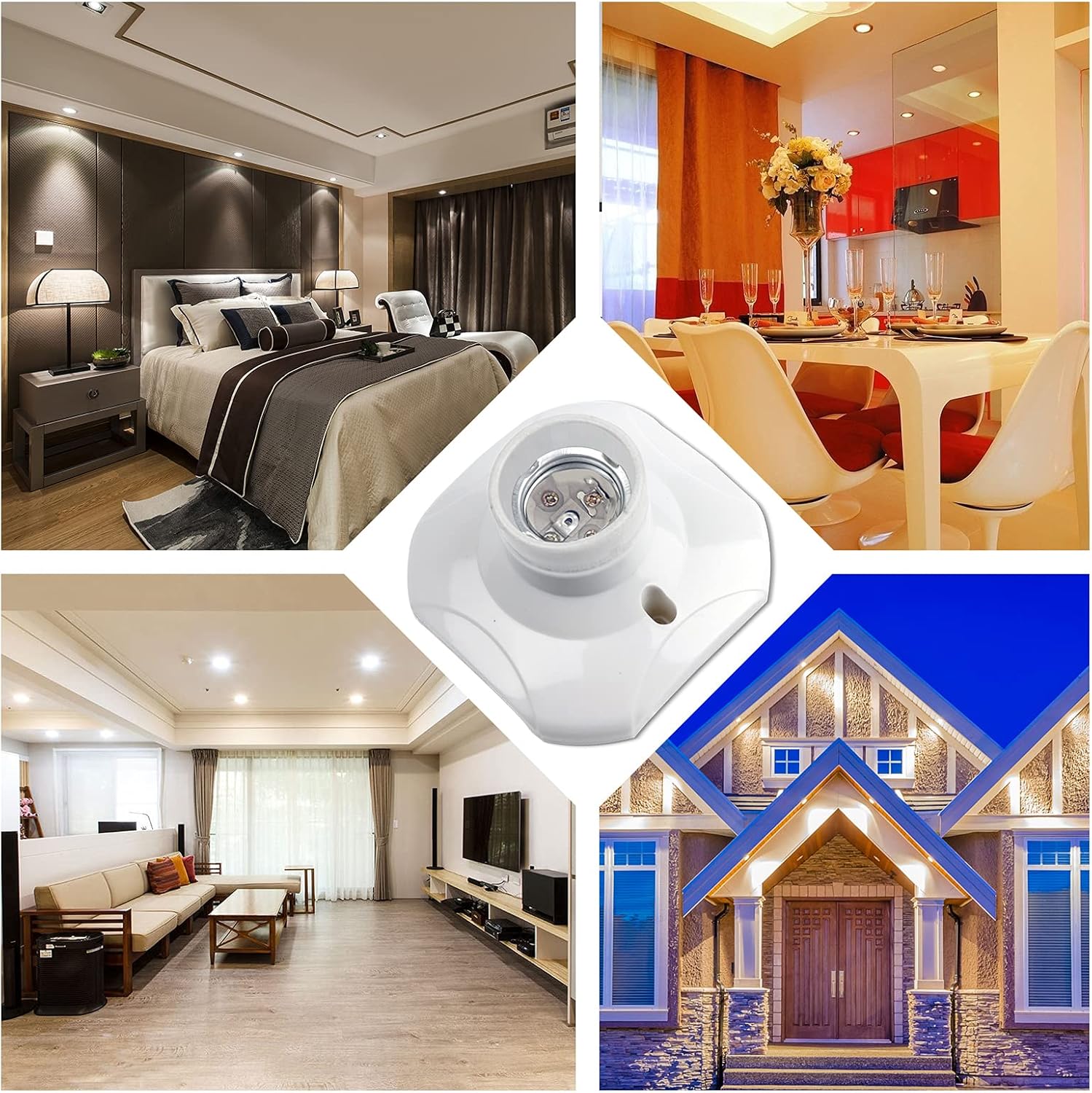 Lot de 2 Douille de Plafonnier E27 à Vis pour Lampe Murale Intérieur, AC 230V, Support pour Ampoule LED, Base Plastique pour Plafond de Garage - 5