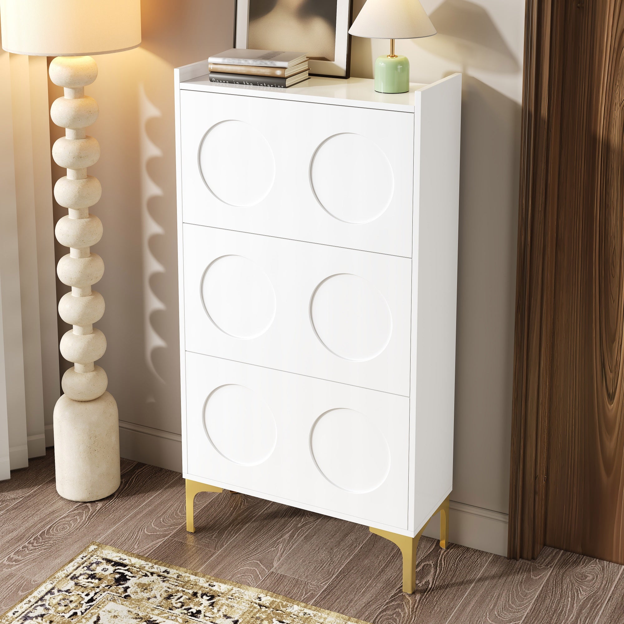 Nowoczesna szafa na buty 63x24x120 cm - 3 poziomy przechowywania - Nogi metalowe - MDF - Biały - 4