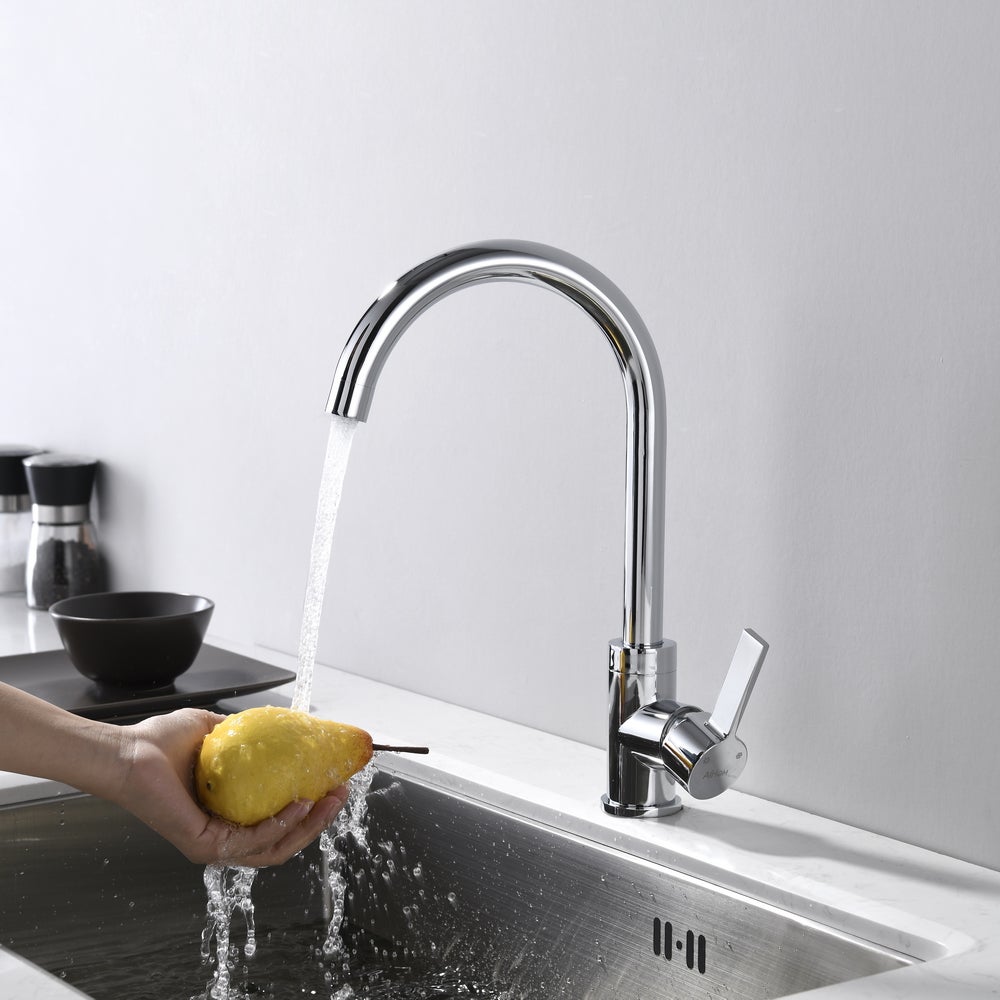 Torneira de cozinha, misturadora de lava-loiça giratória 360°, misturadora de cozinha em aço inoxidável com arejador amovível, cromada, formato U - 4
