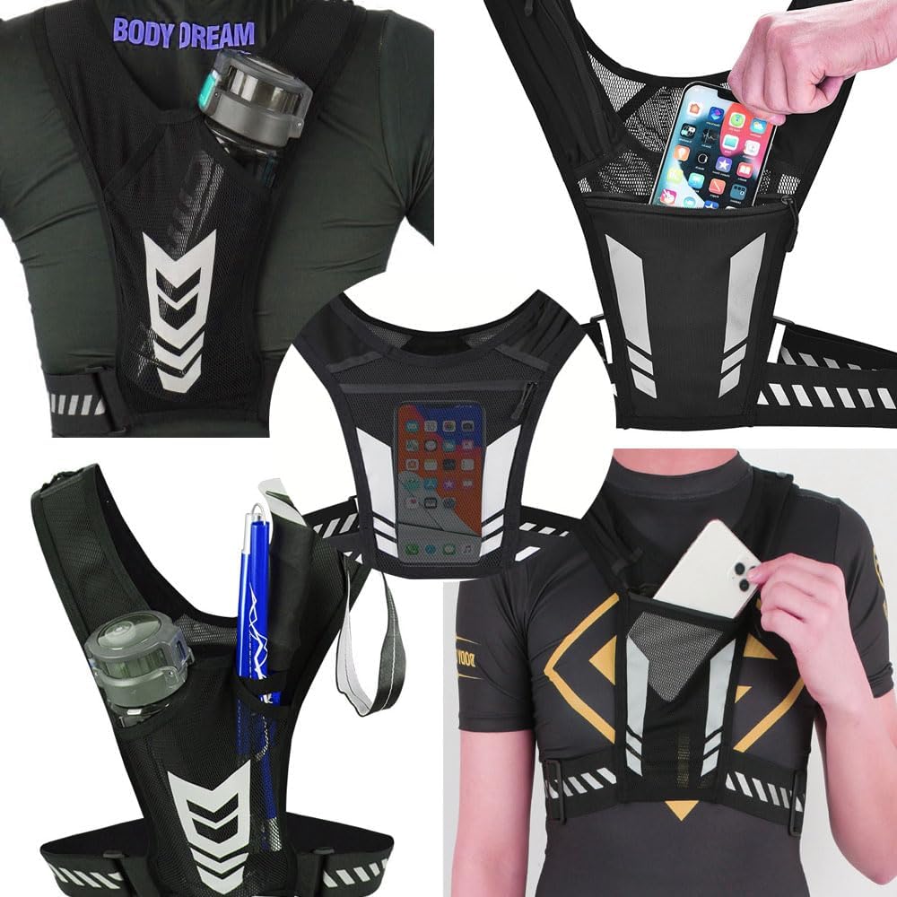 Gilet de Course Léger et Réfléchissant avec Poche Poitrine et Système d'Hydratation pour Running, Jogging et Cyclisme - 4