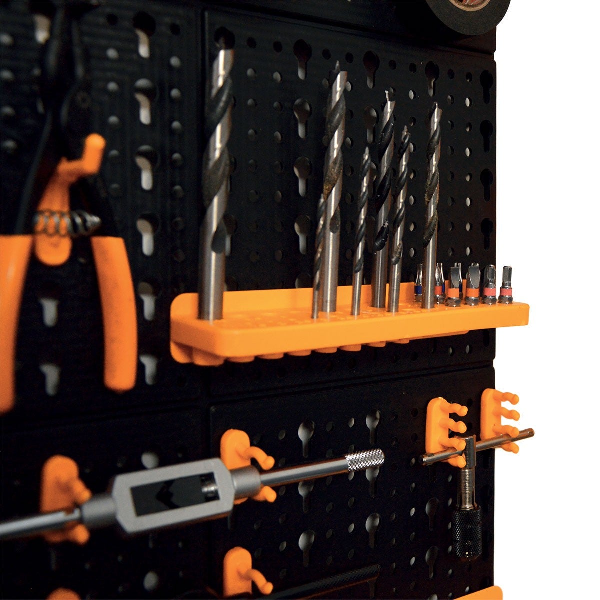 Panneau porte Outils 66 x 78 x 1.7cm 4 panneaux perforés 15 petits - 12 grands bacs 38 Crochets Etagère murale - 3