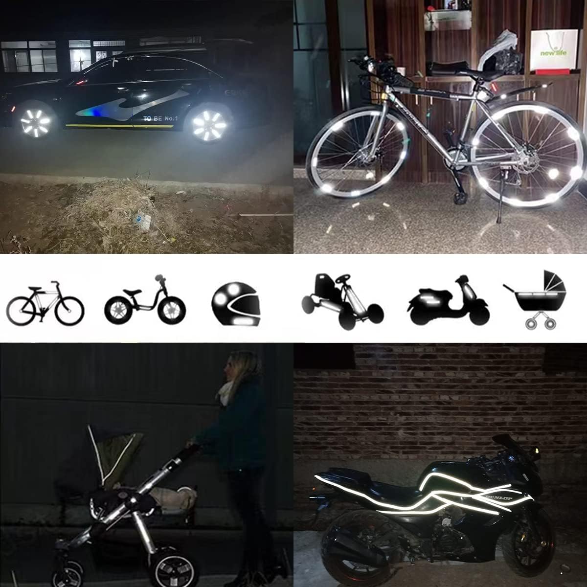 Lote de 42 Autocollants Réfléchissants Adesivos Réfléchissants pour la Visibilité de Nuit Blanc - 4