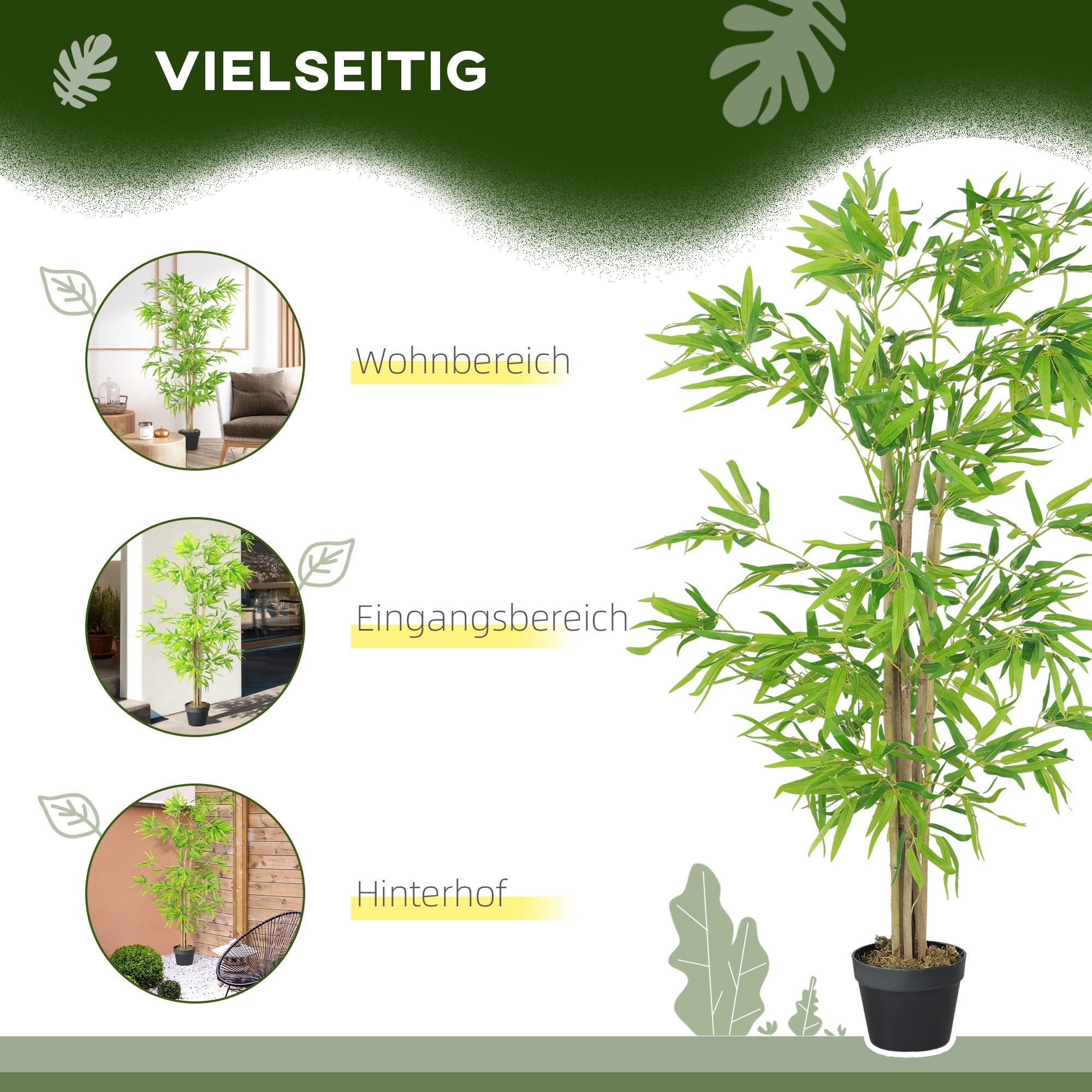 Bambou artificiel 150cm, plante décorative réaliste en pot avec mousse, décoration intérieure et extérieure pour salon, bureau, jardin - 4