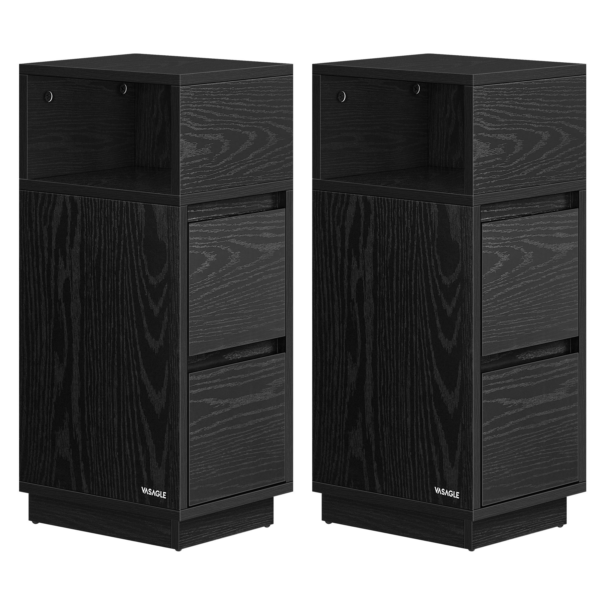Lot De 2 Tables De Chevet WOLTU Avec Prises USB, LED RGB, 2 Tiroirs Tissu & Compartiments – Noir Moderne
