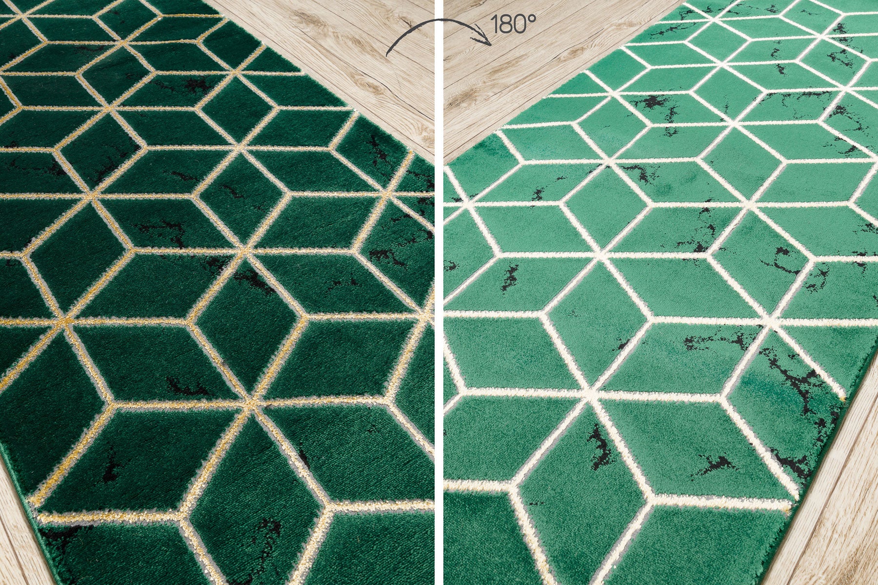 Passatoia EMERALD esclusivo 1014 glamour, elegante cubo verde bottiglia / oro 80 cm 80x300 cm - 3