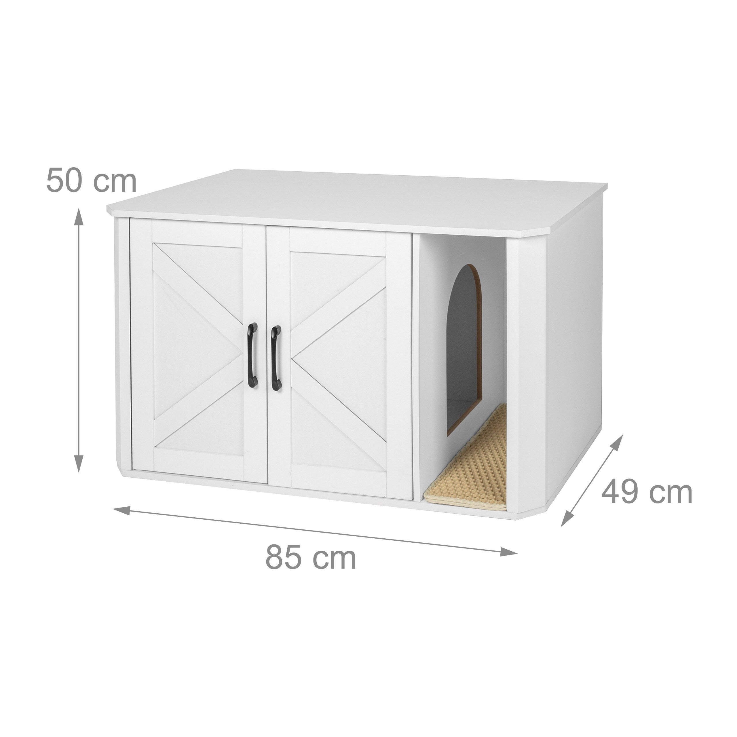 Móvel para caixa de areia para gatos com entrada e tapete, para ocultar a caixa, 50 x 85 x 49 cm branco, Relaxdays - 4