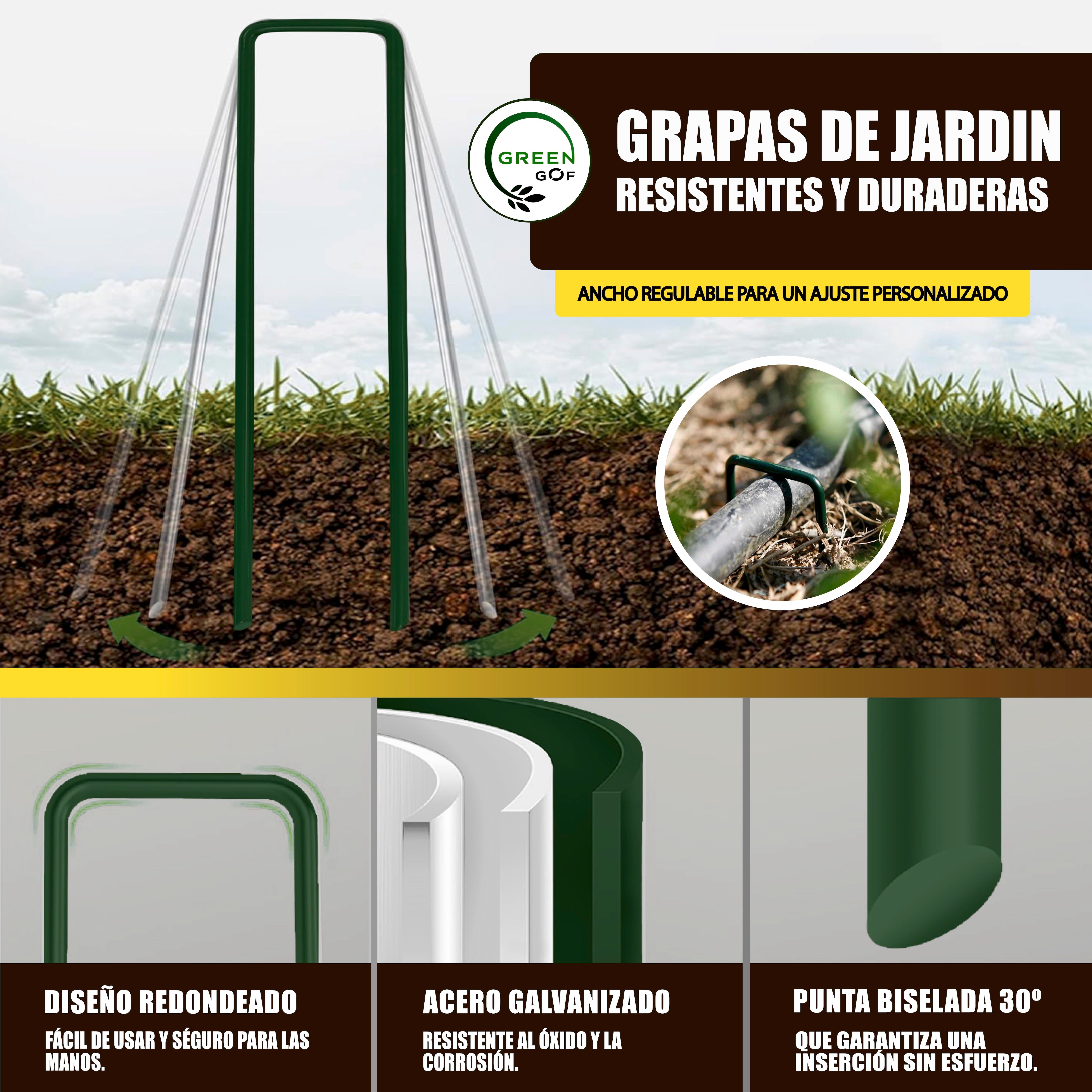 GREEN GOF 100 Grapas Verdes para Cesped Artificial y Malla Antihierba - Acero Galvanizado, 15x4cm, Ø3mm - Ultra Resistentes y Anticorrosivas. - 2