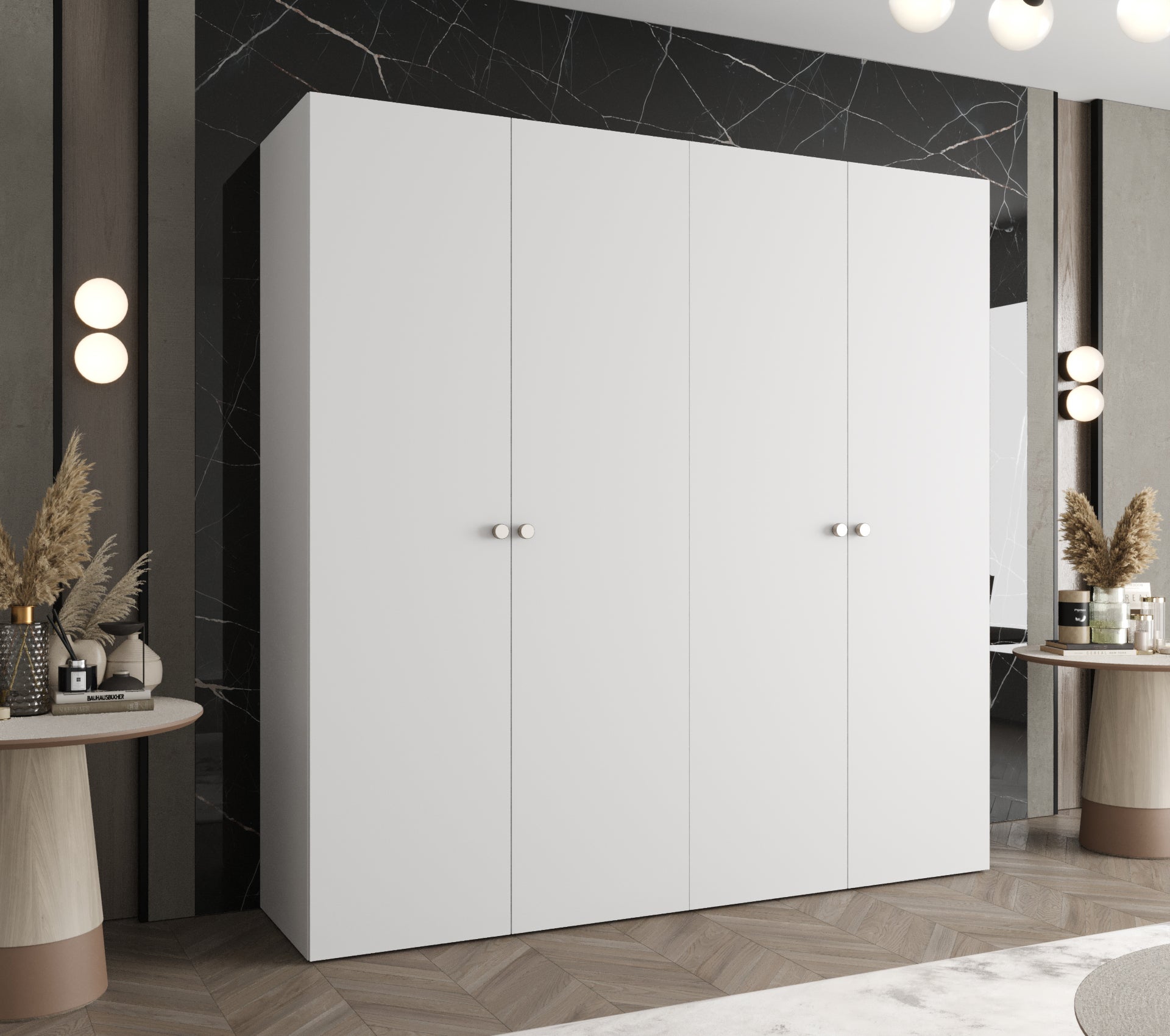 Szafa uchylna otwierana Parma 1 200 x 52 x 202 cm biały + u. srebrny Abiks Meble - 2