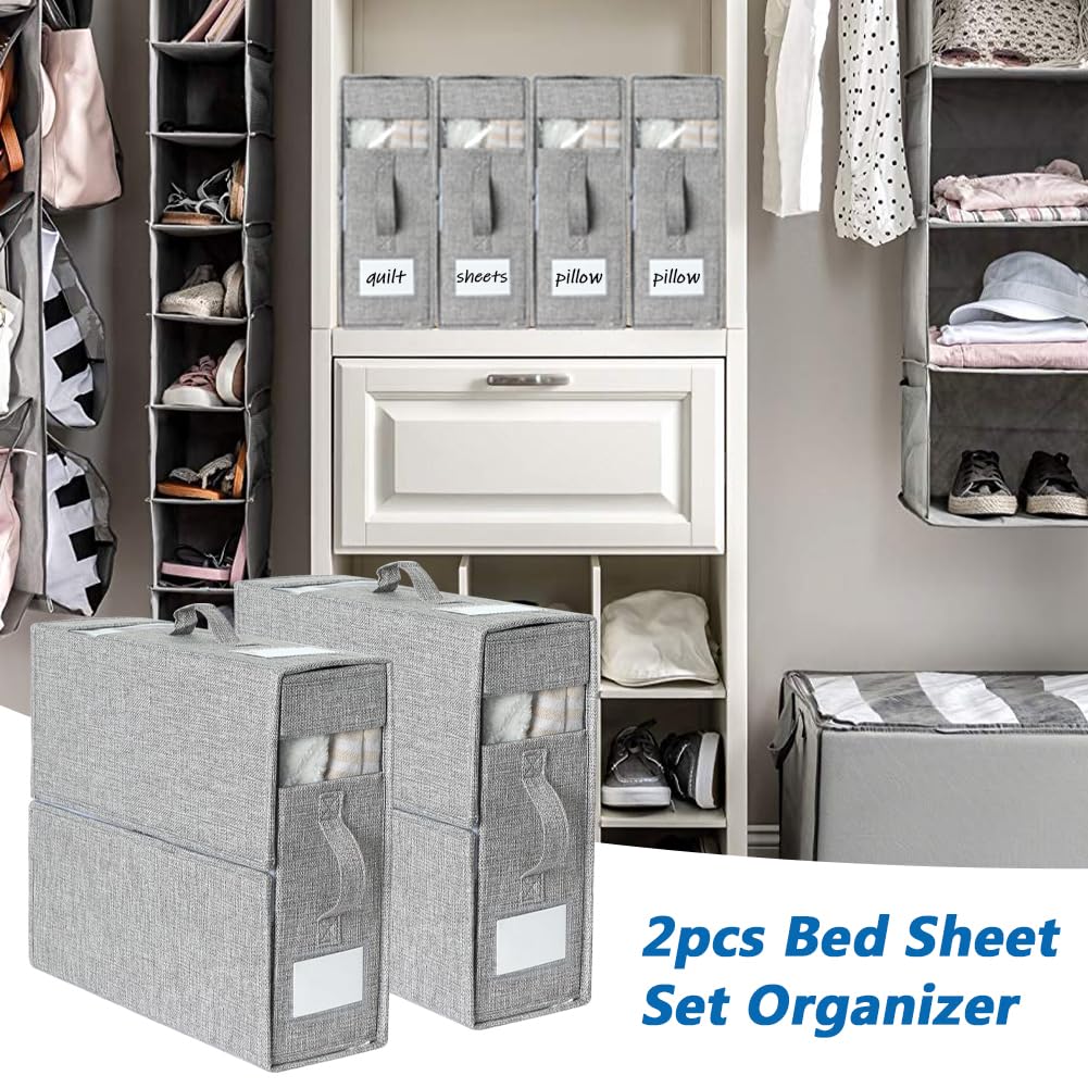 Organisateur de draps et boîte de rangement, paquet de 2, organisateur de draps pliable, organisateur de couette, gris - 6