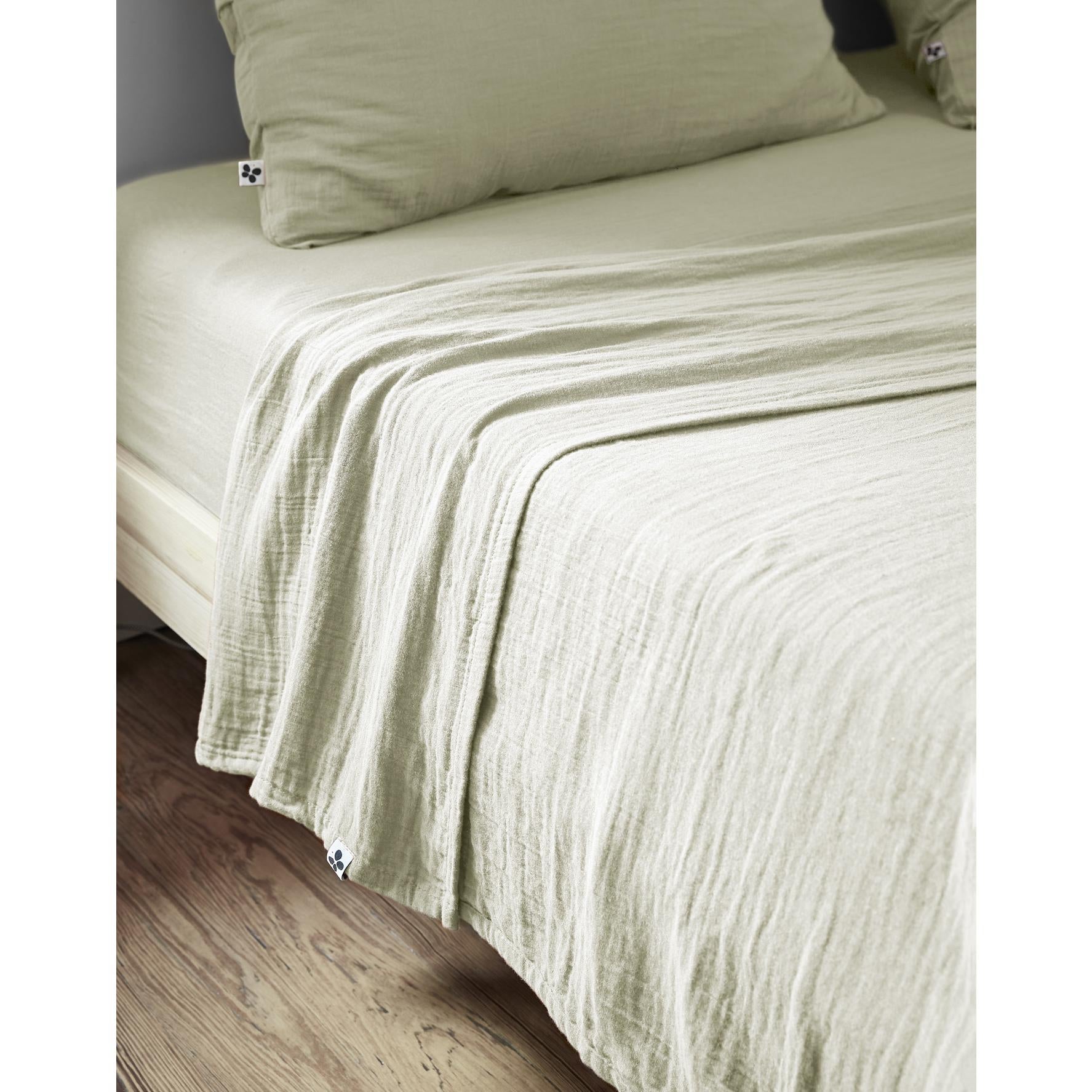 Drap plat Primavera vert d’eau 240x300 - 100% coton - Garnier Thiebaut