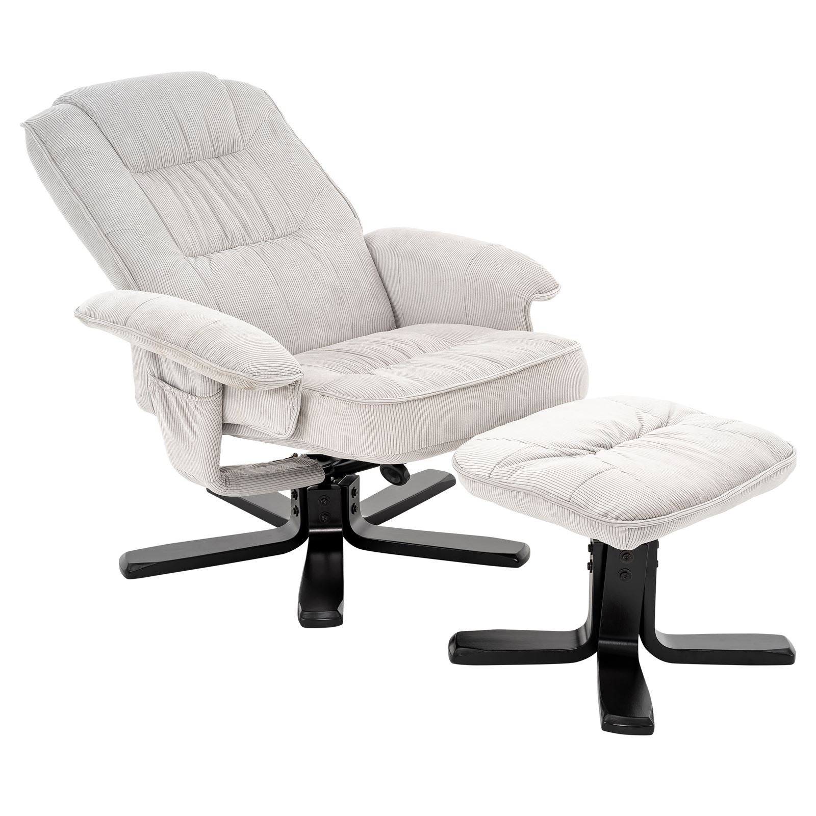 Fauteuil de relaxation avec repose-pieds CHARLY, en velours côtelé blanc/noir - 6
